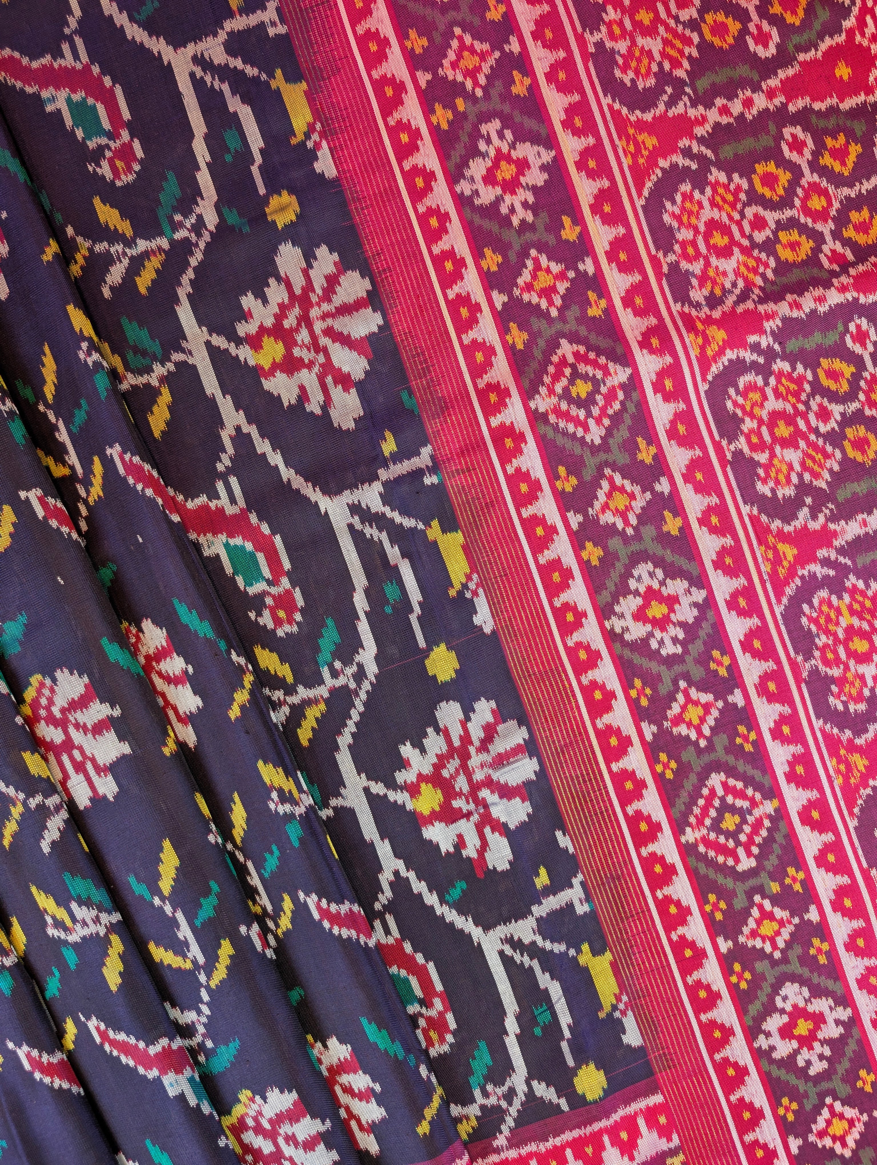 Handloom Patola Pure Silk Saree X Deep Indigo Purple