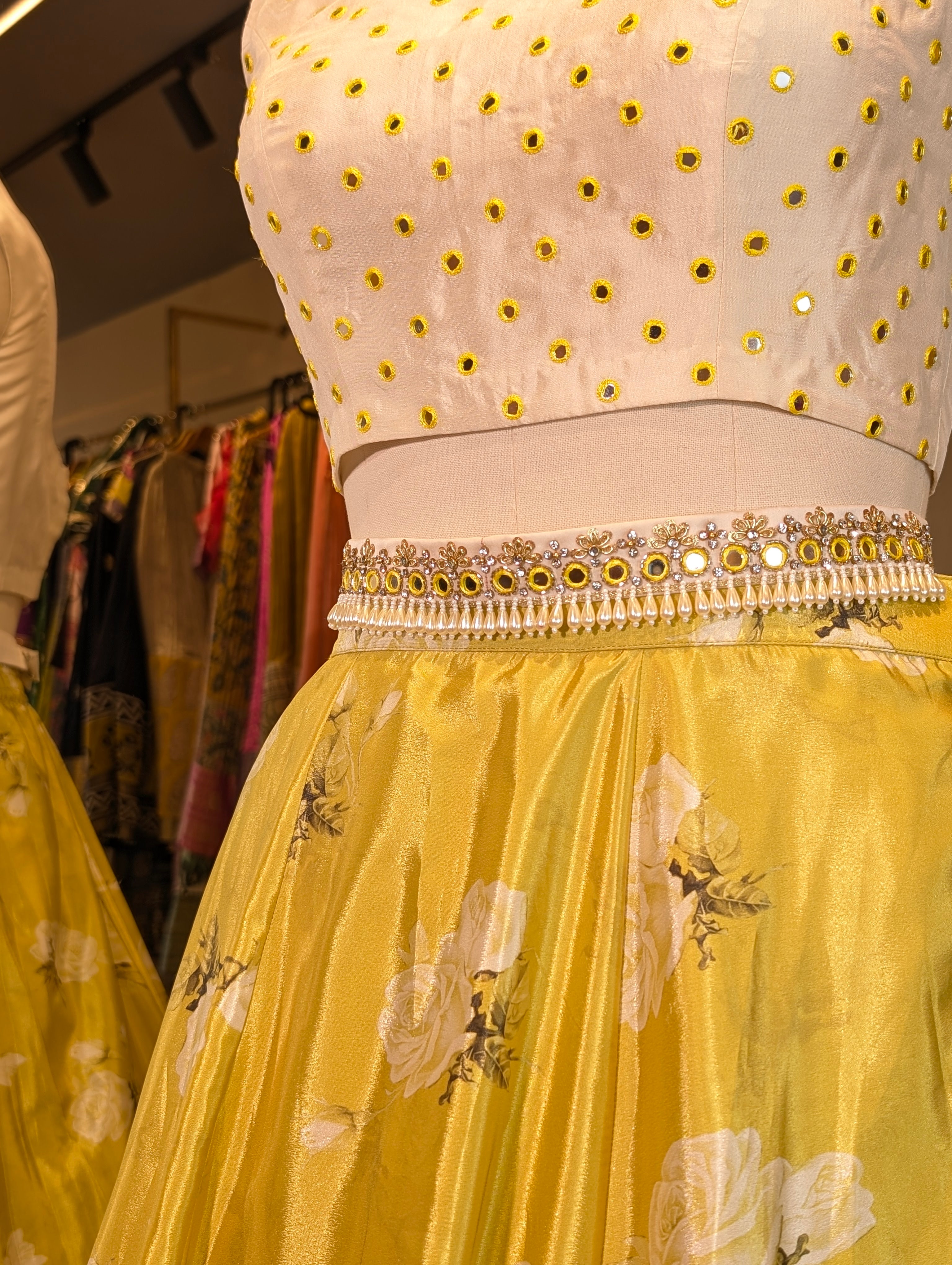 Sunny Yellow Floral Lehenga with Embellished White Blouse