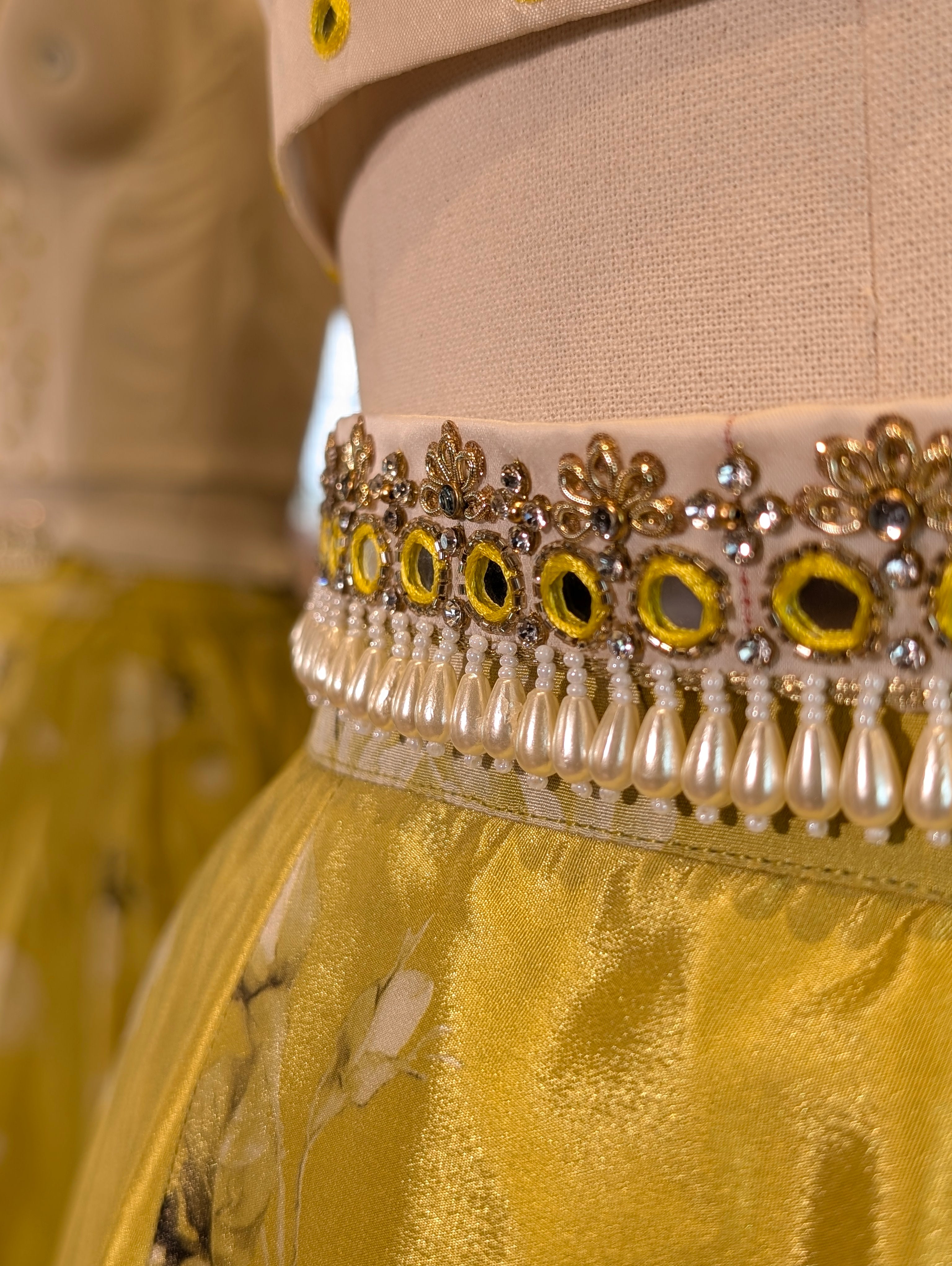 Sunny Yellow Floral Lehenga with Embellished White Blouse