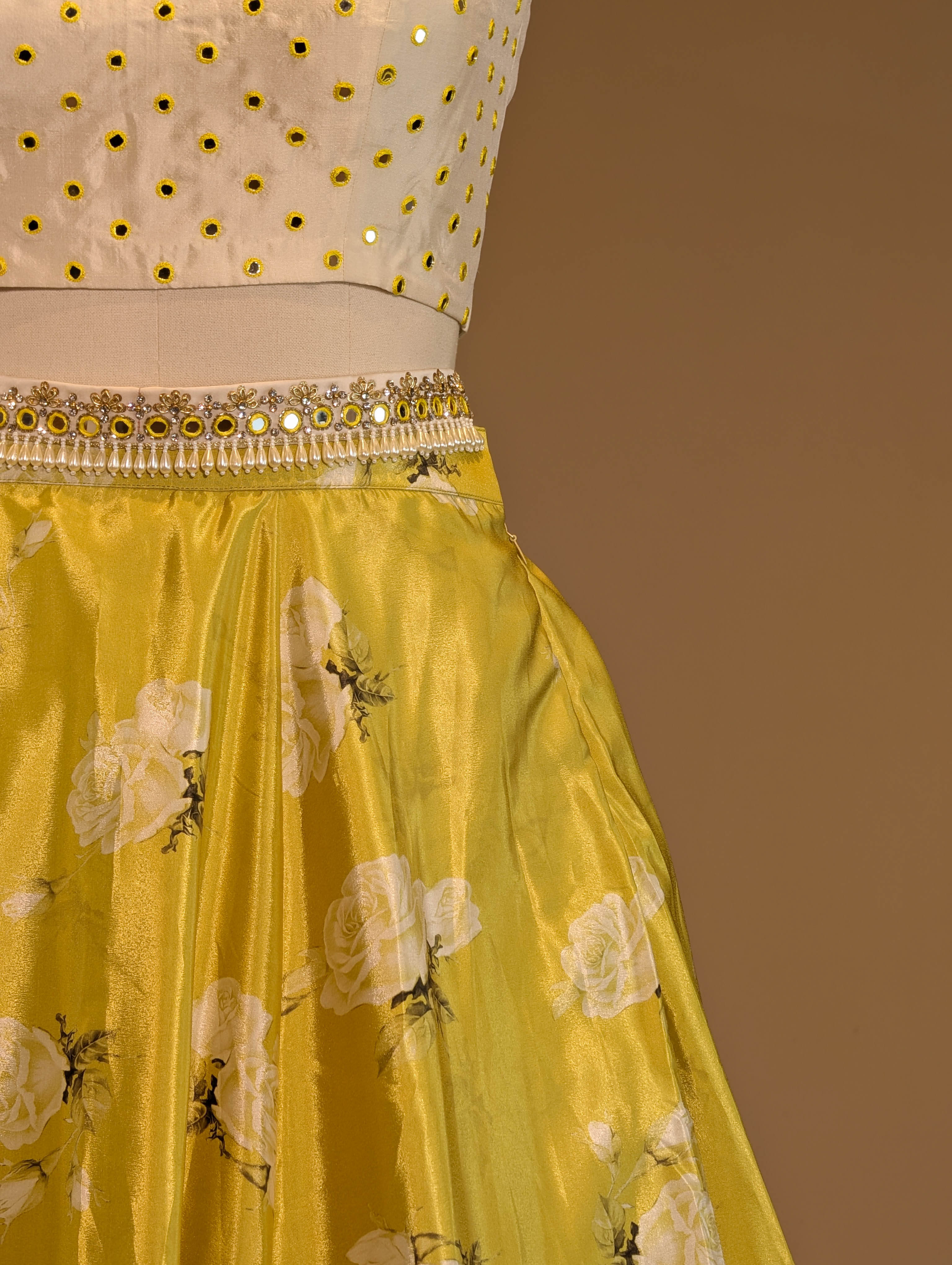 Sunny Yellow Floral Lehenga with Embellished White Blouse