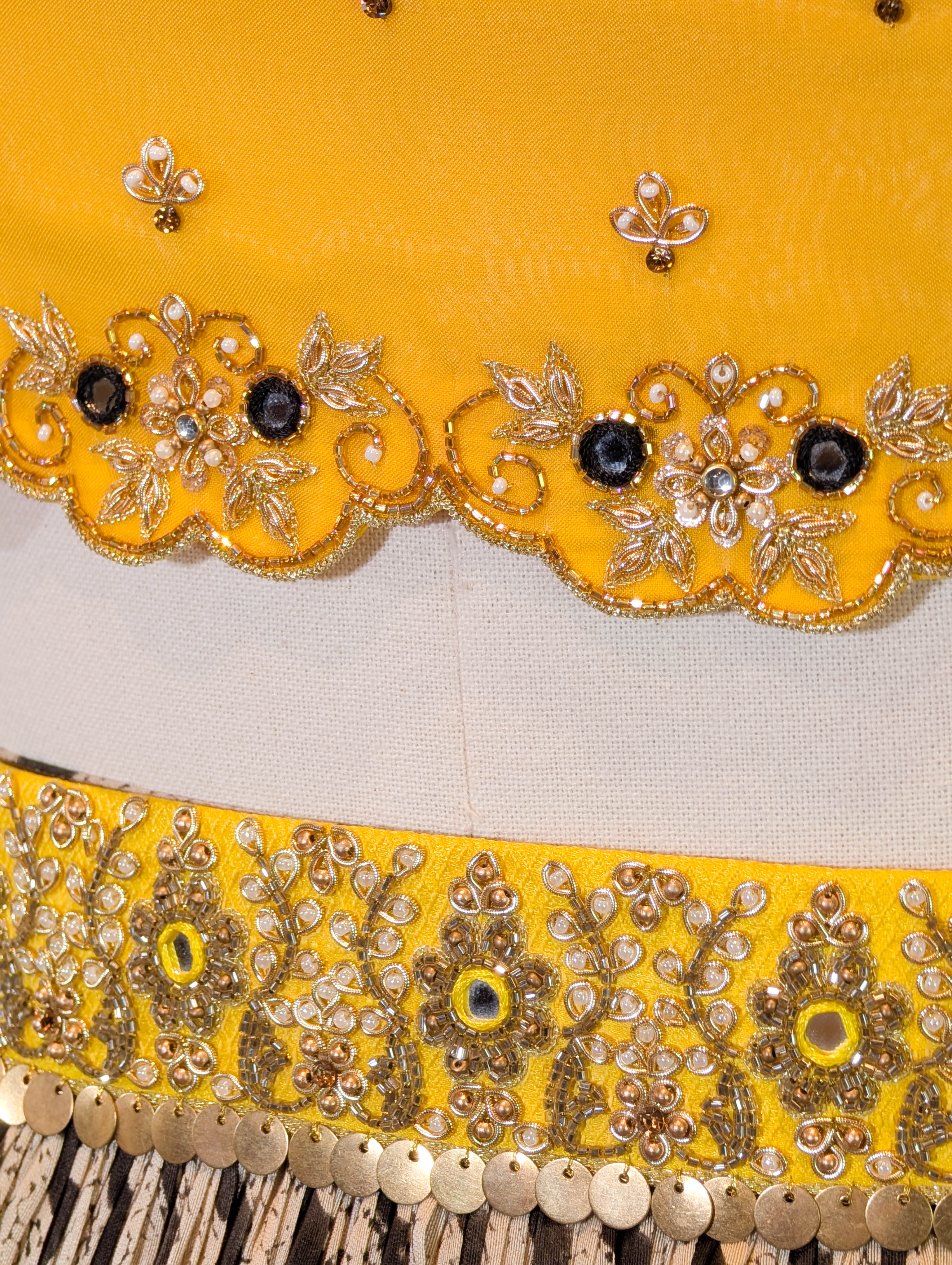 Chevron Print Skirt with Mustard Lotus Zari Border