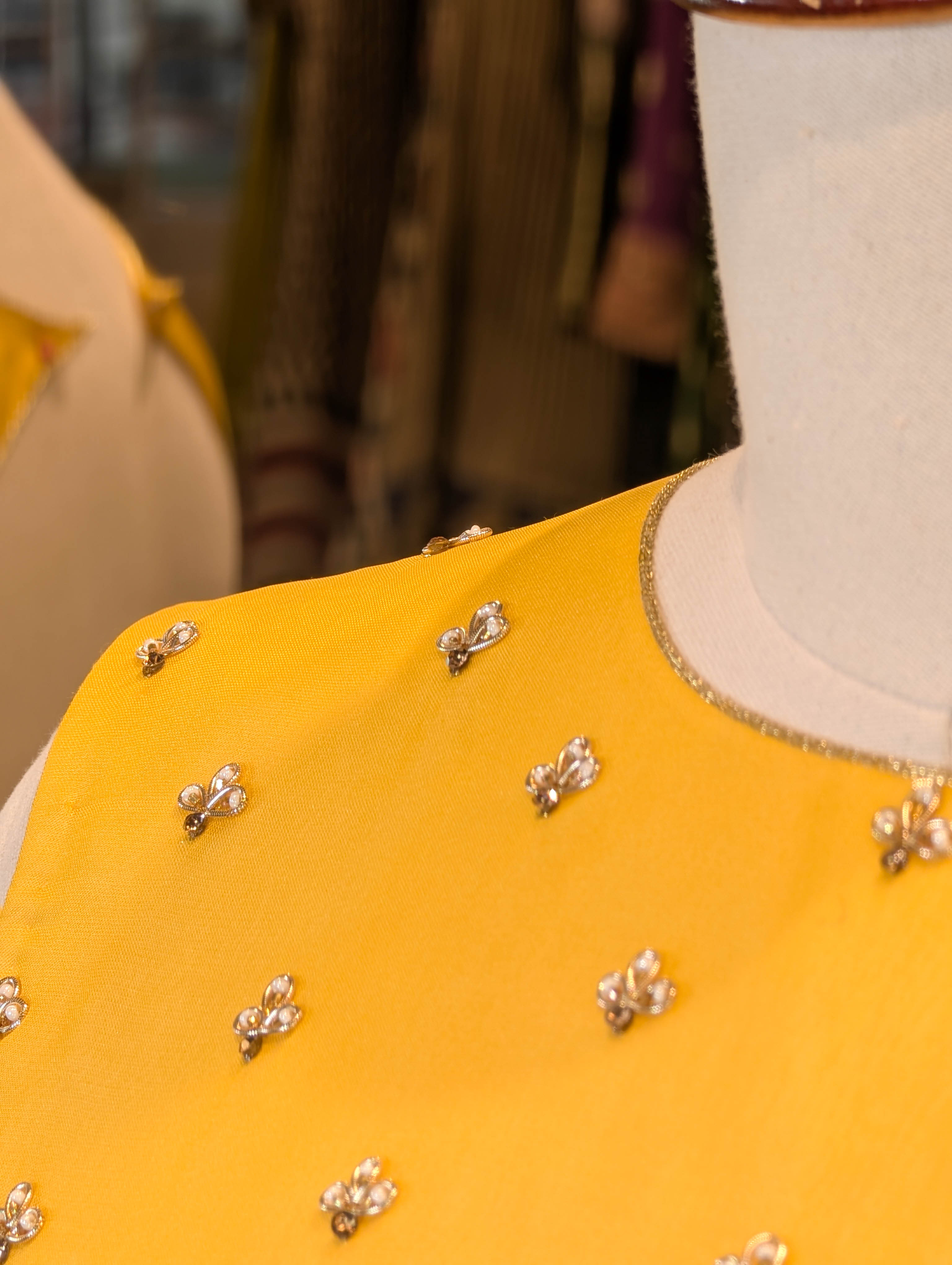 Chevron Print Skirt with Mustard Lotus Zari Border