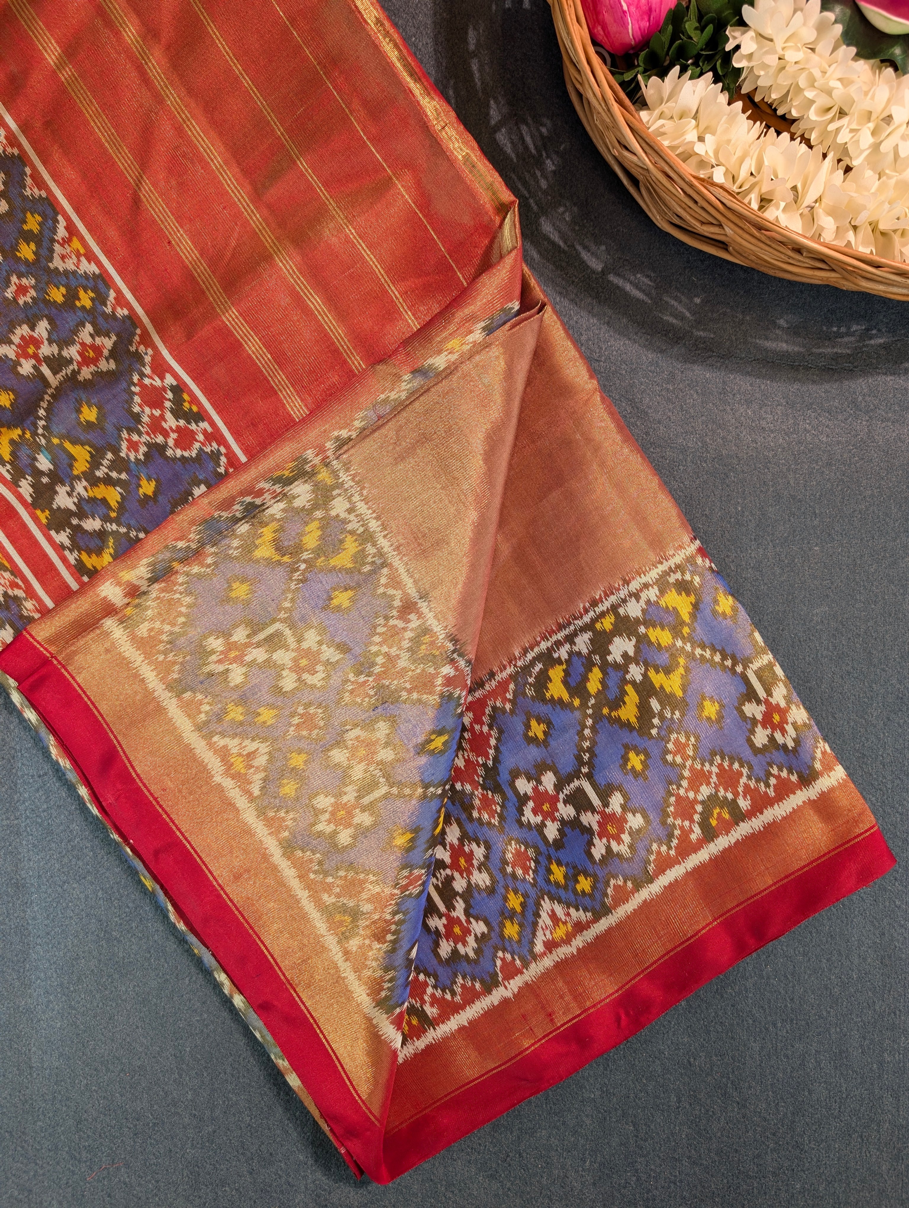Handloom Tissue Patola Pure Silk Saree X Purple Border
