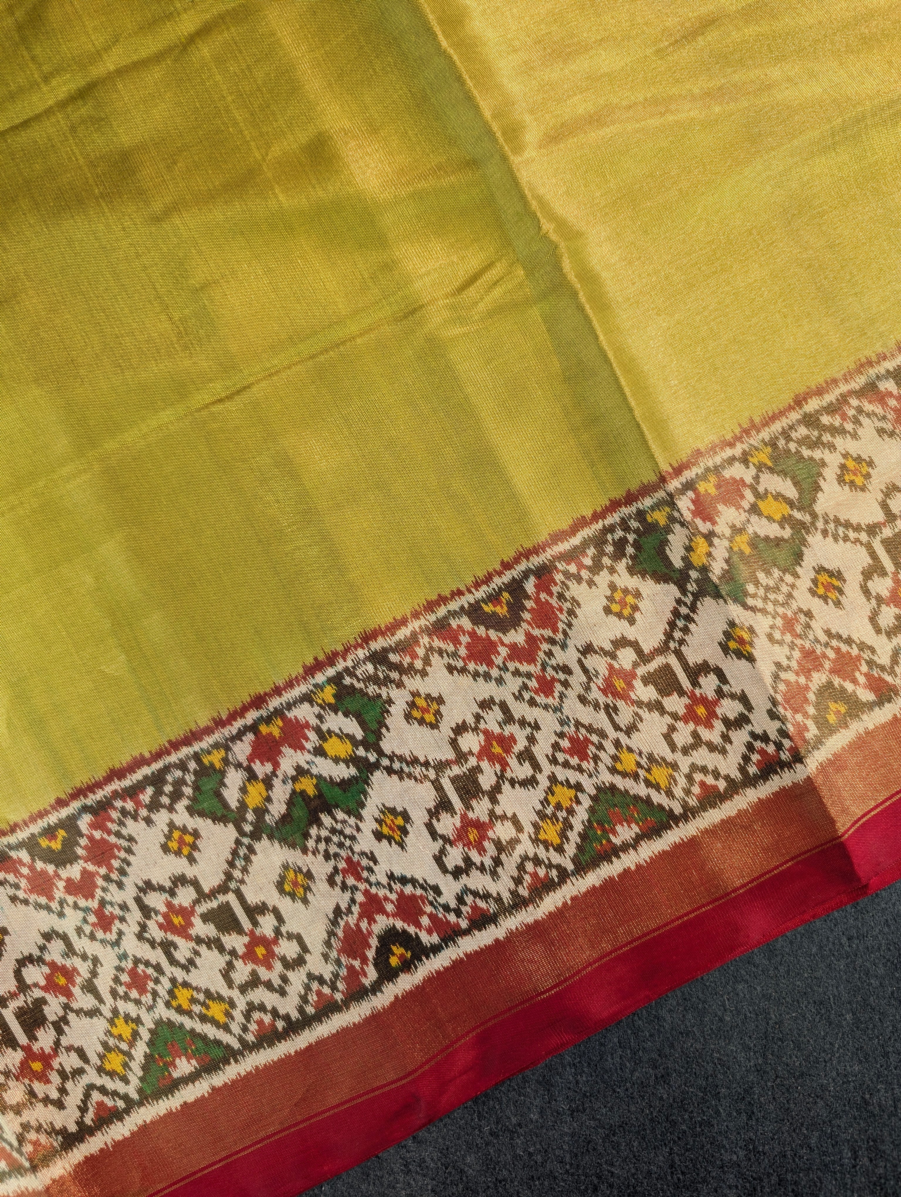 Handloom Tissue Patola Pure Silk Saree X Olive Green