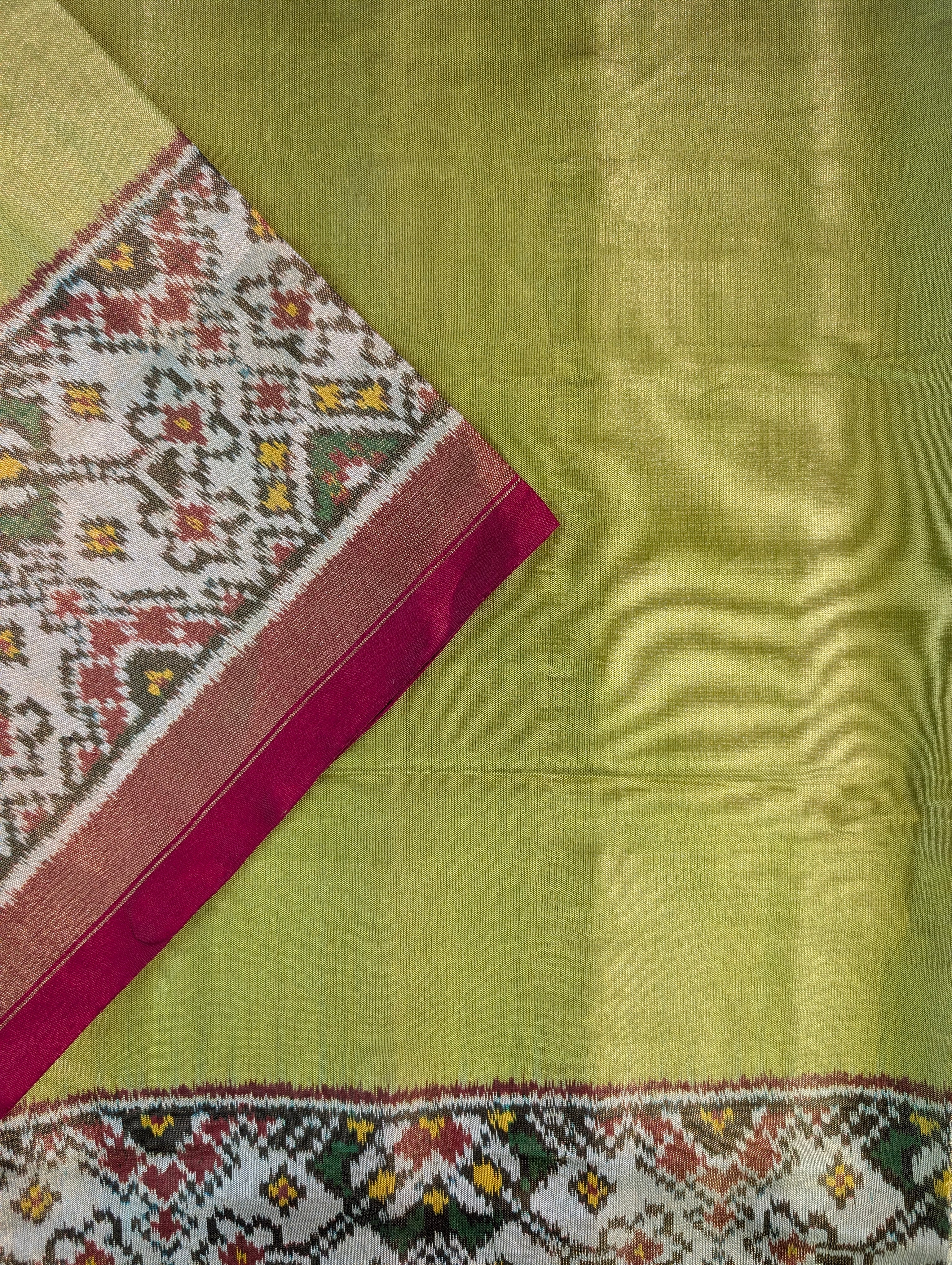 Handloom Tissue Patola Pure Silk Saree X Olive Green