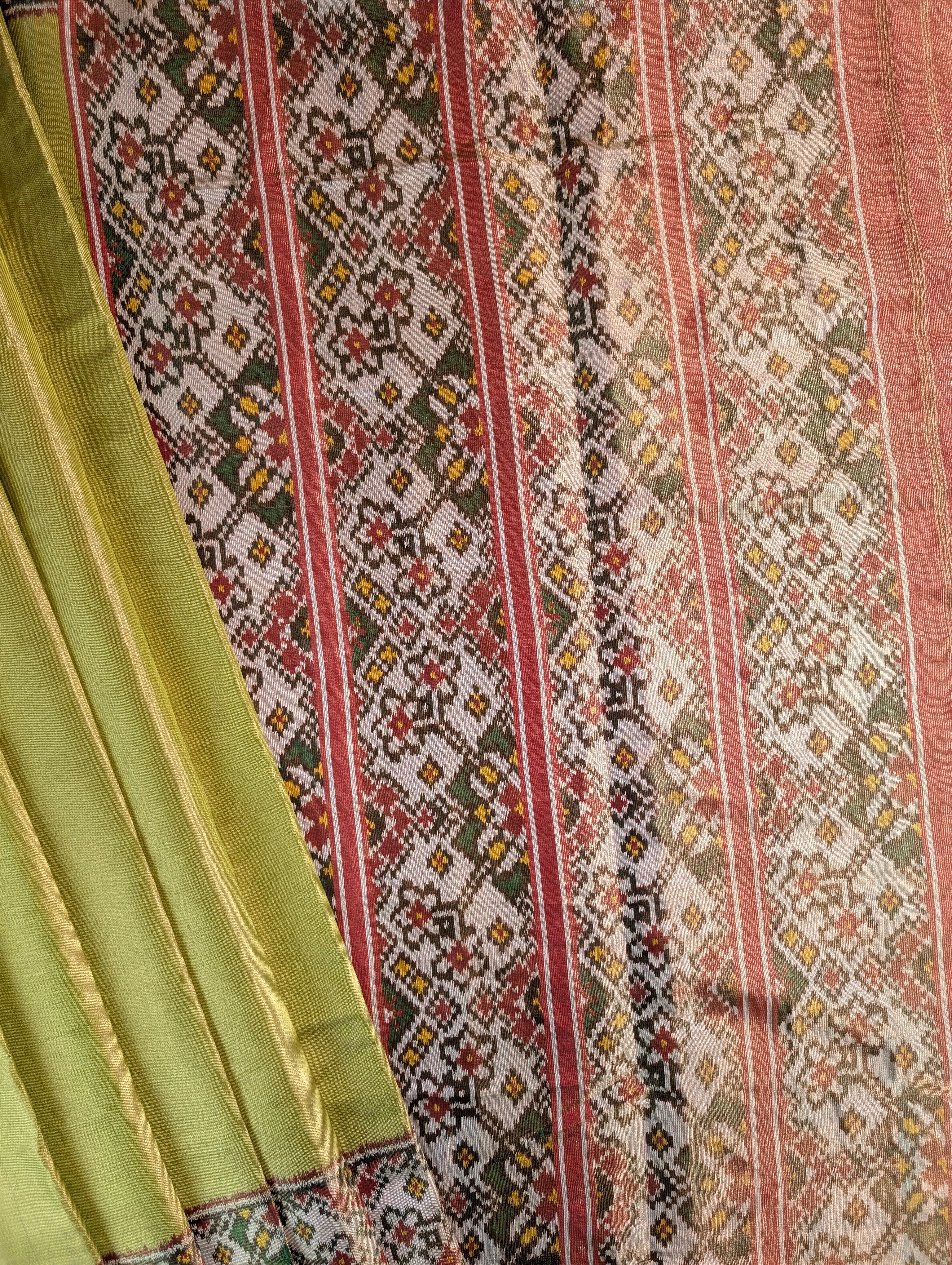 Handloom Tissue Patola Pure Silk Saree X Olive Green