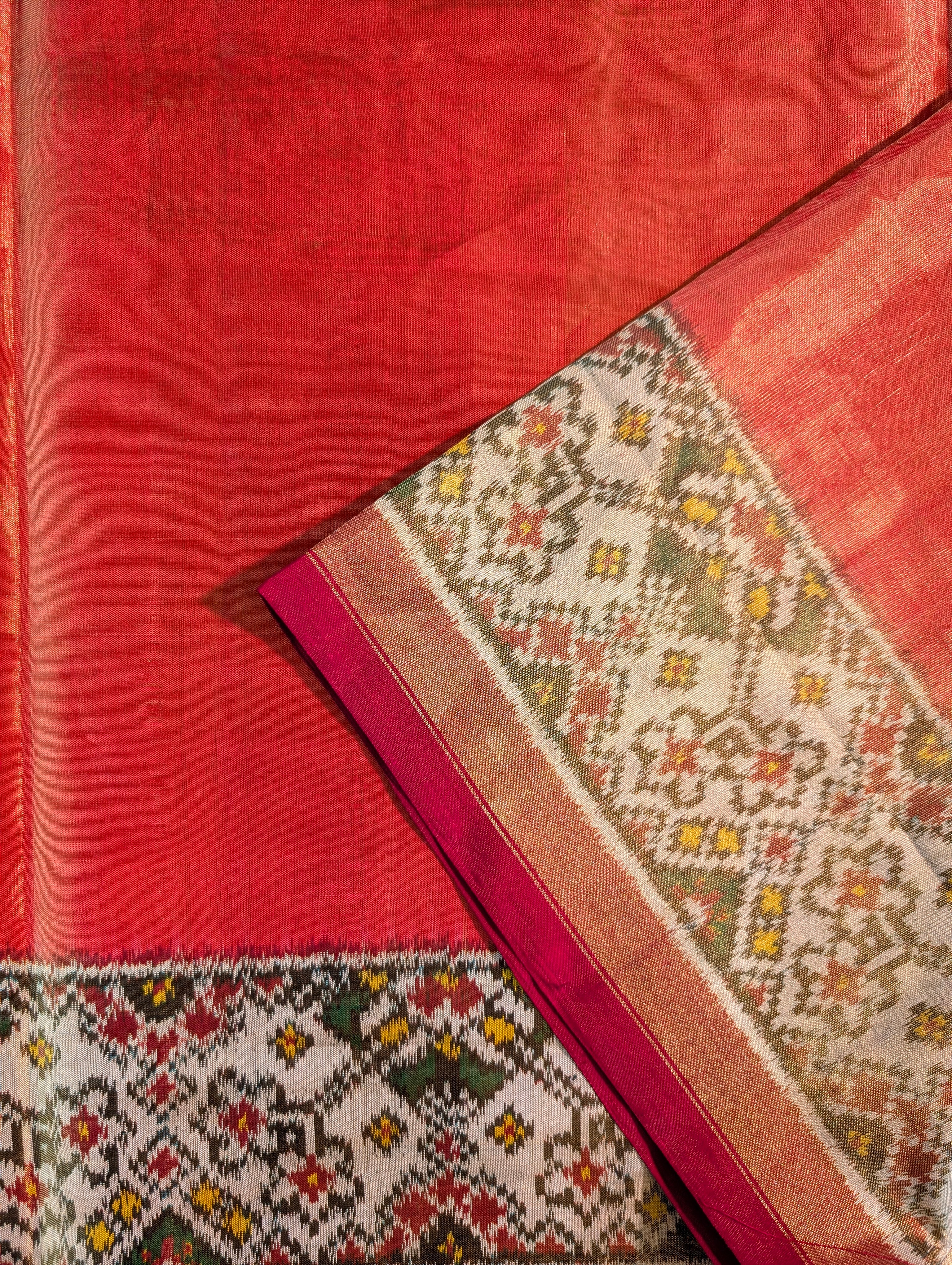 Handloom Tissue Patola Pure Silk Saree X Classic Red