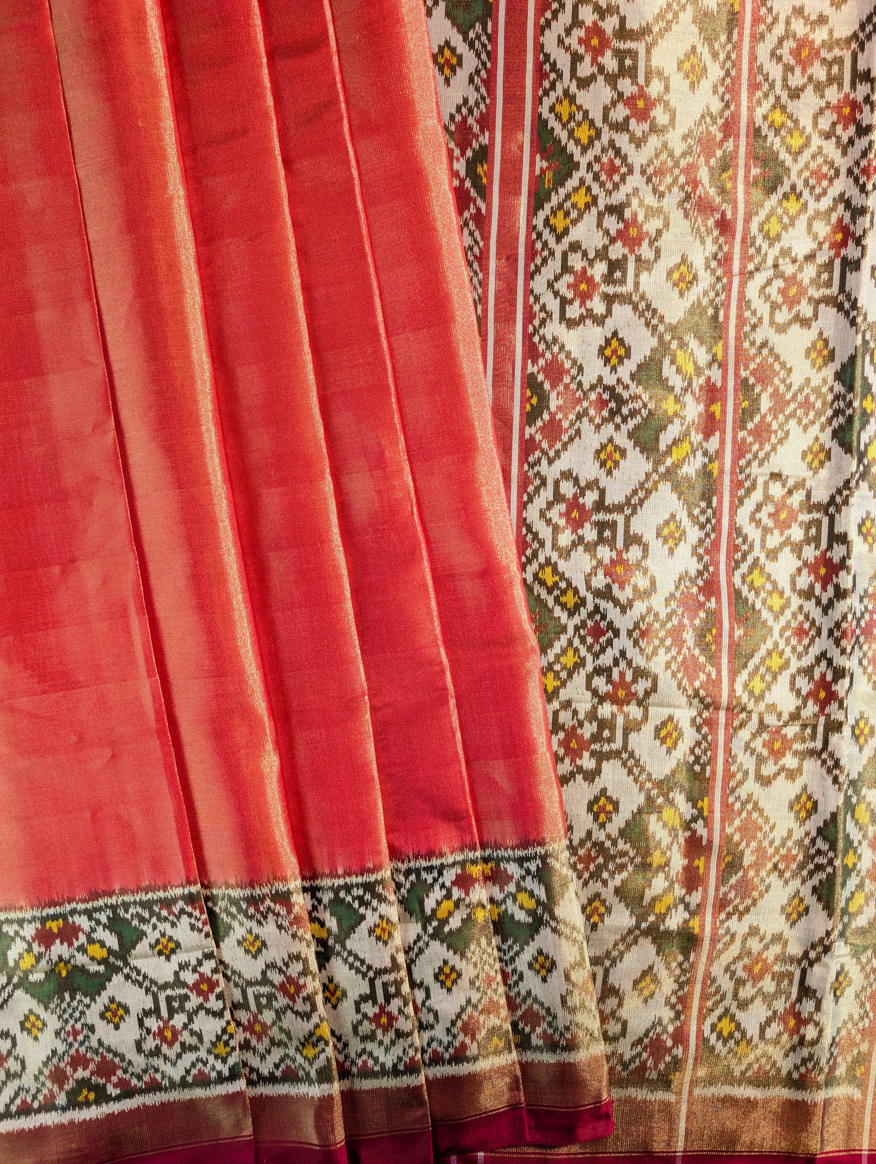 Handloom Tissue Patola Pure Silk Saree X Classic Red
