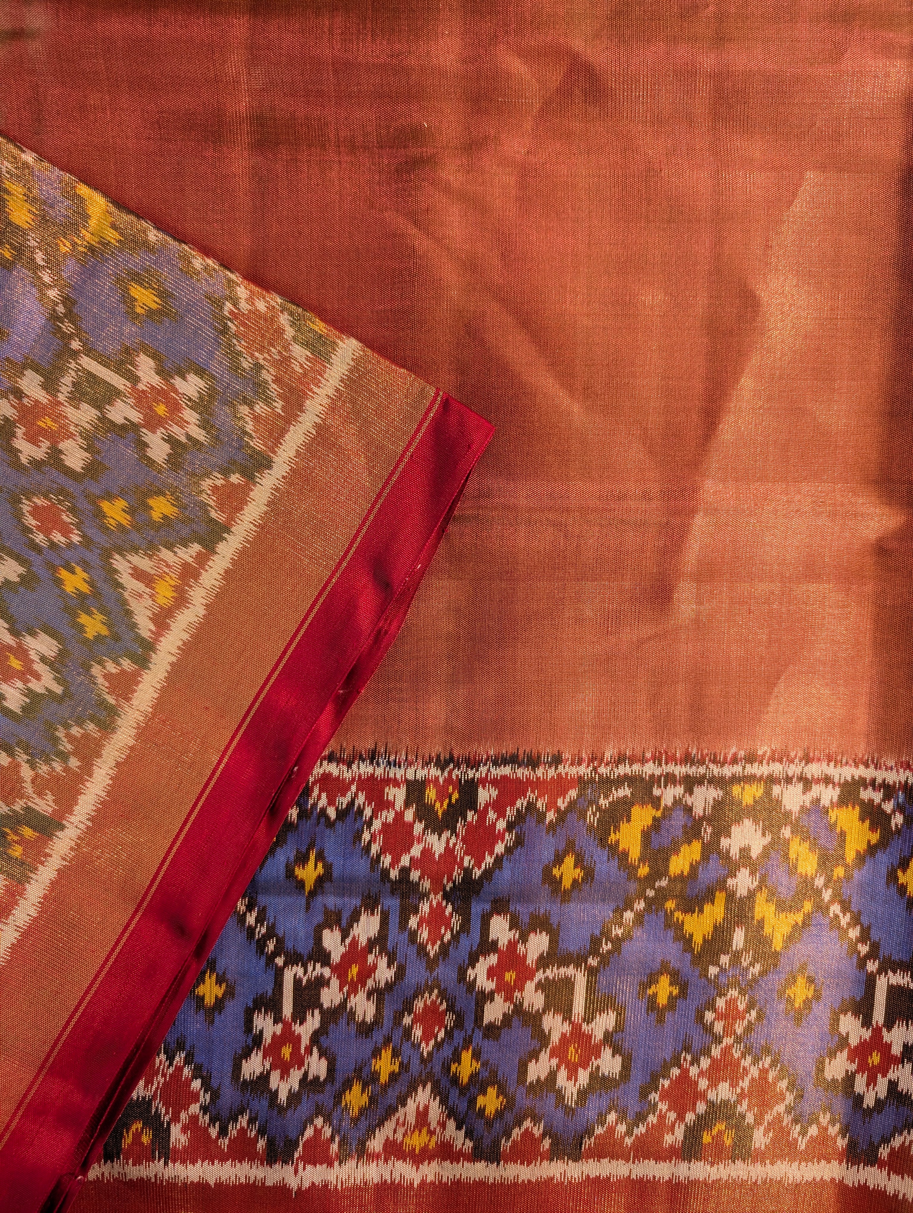 Handloom Tissue Patola Pure Silk Saree X Purple Border