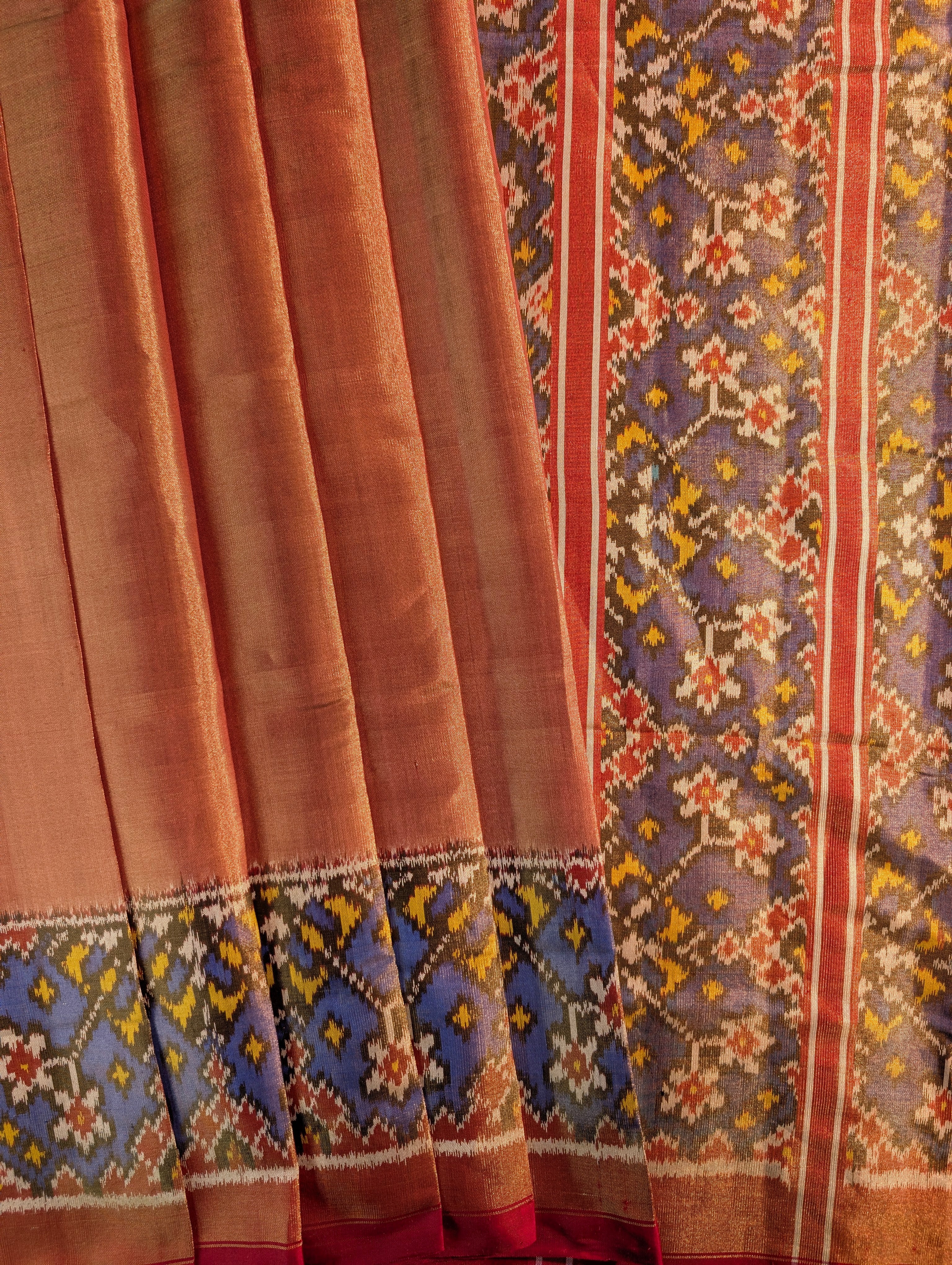 Handloom Tissue Patola Pure Silk Saree X Purple Border