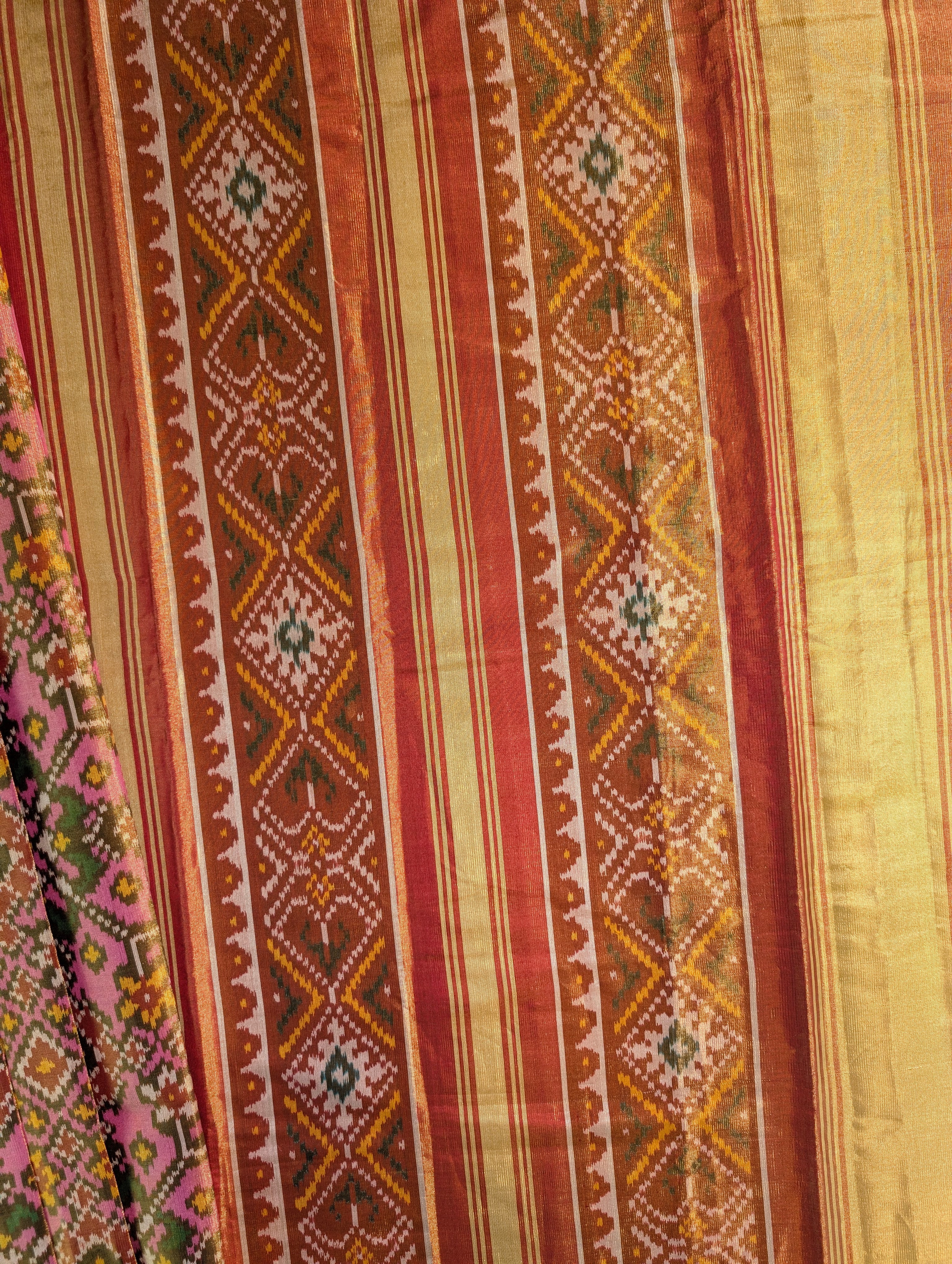 Handloom Tissue Patola Pure Silk Saree X Pink & Mustard