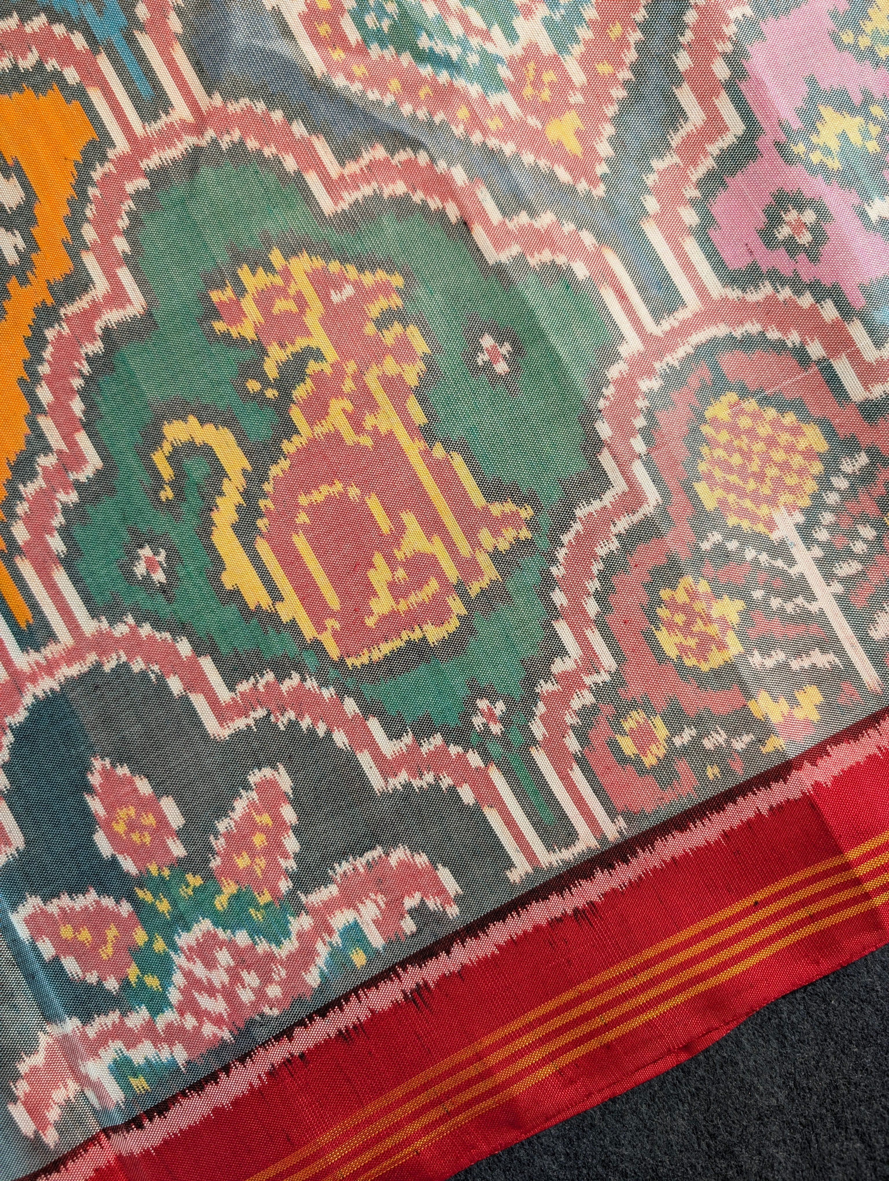 Handloom Tissue Patola Pure Silk Saree X Multicolor with Red Border