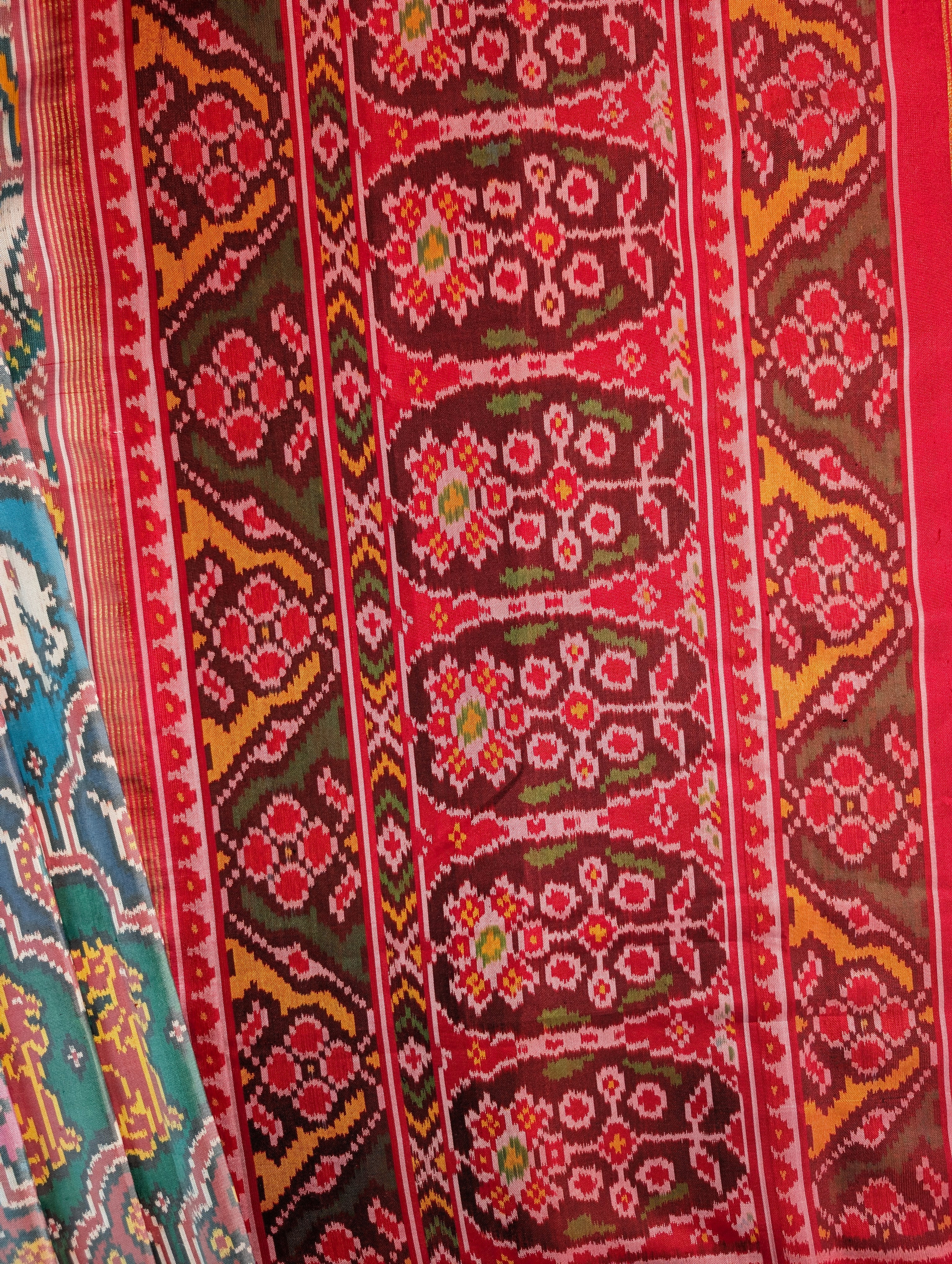 Handloom Tissue Patola Pure Silk Saree X Multicolor with Red Border