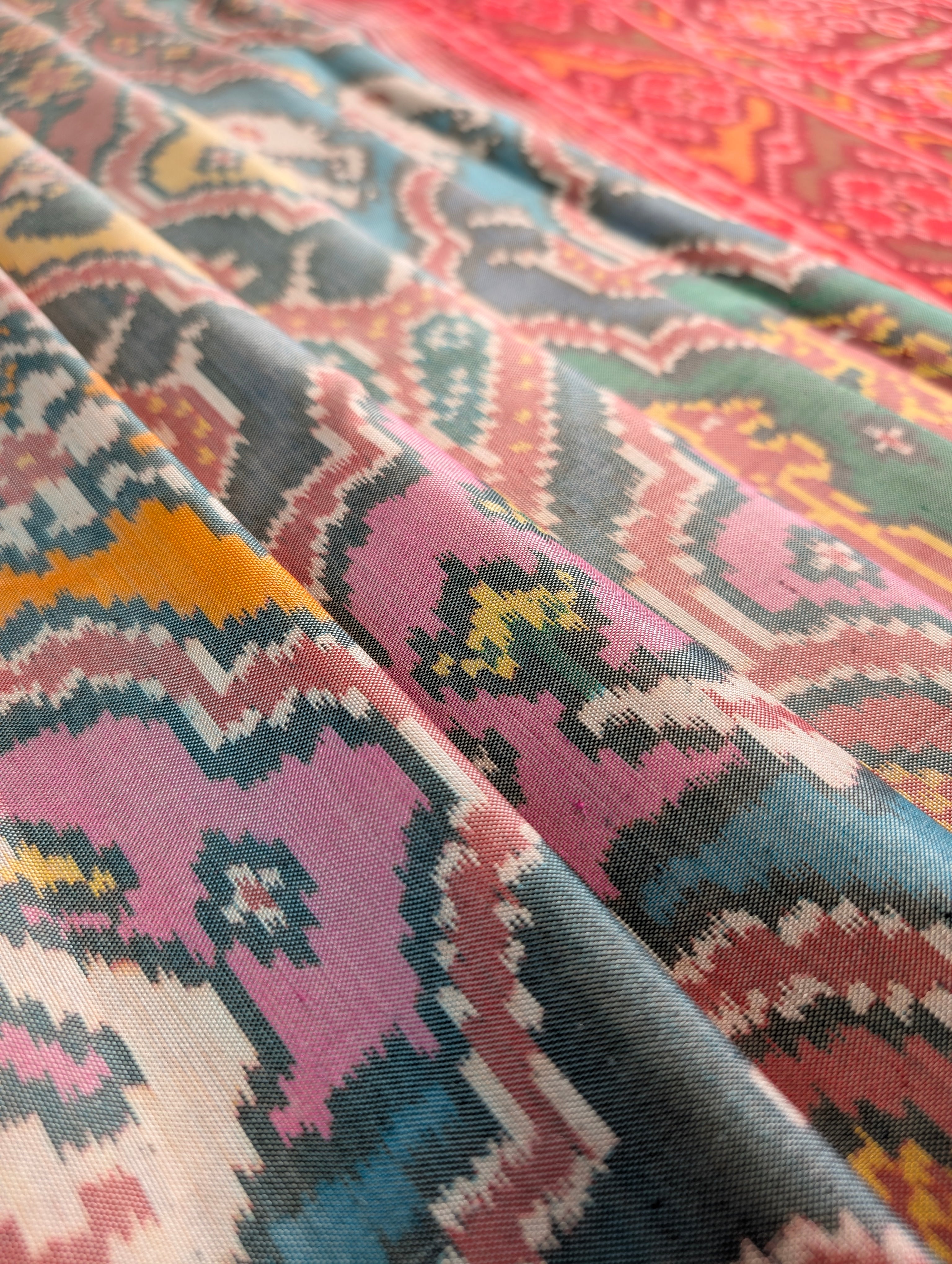 Handloom Tissue Patola Pure Silk Saree X Multicolor with Red Border