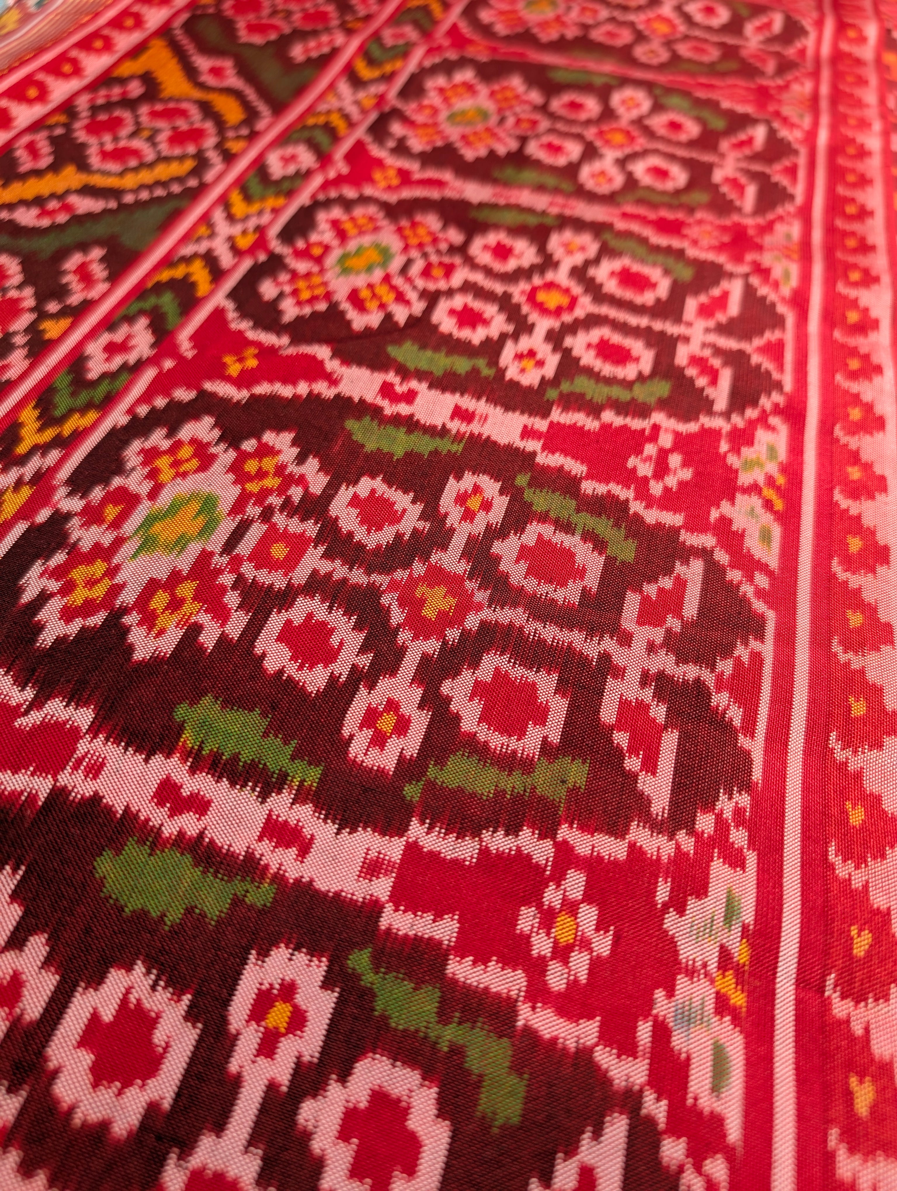 Handloom Tissue Patola Pure Silk Saree X Multicolor with Red Border