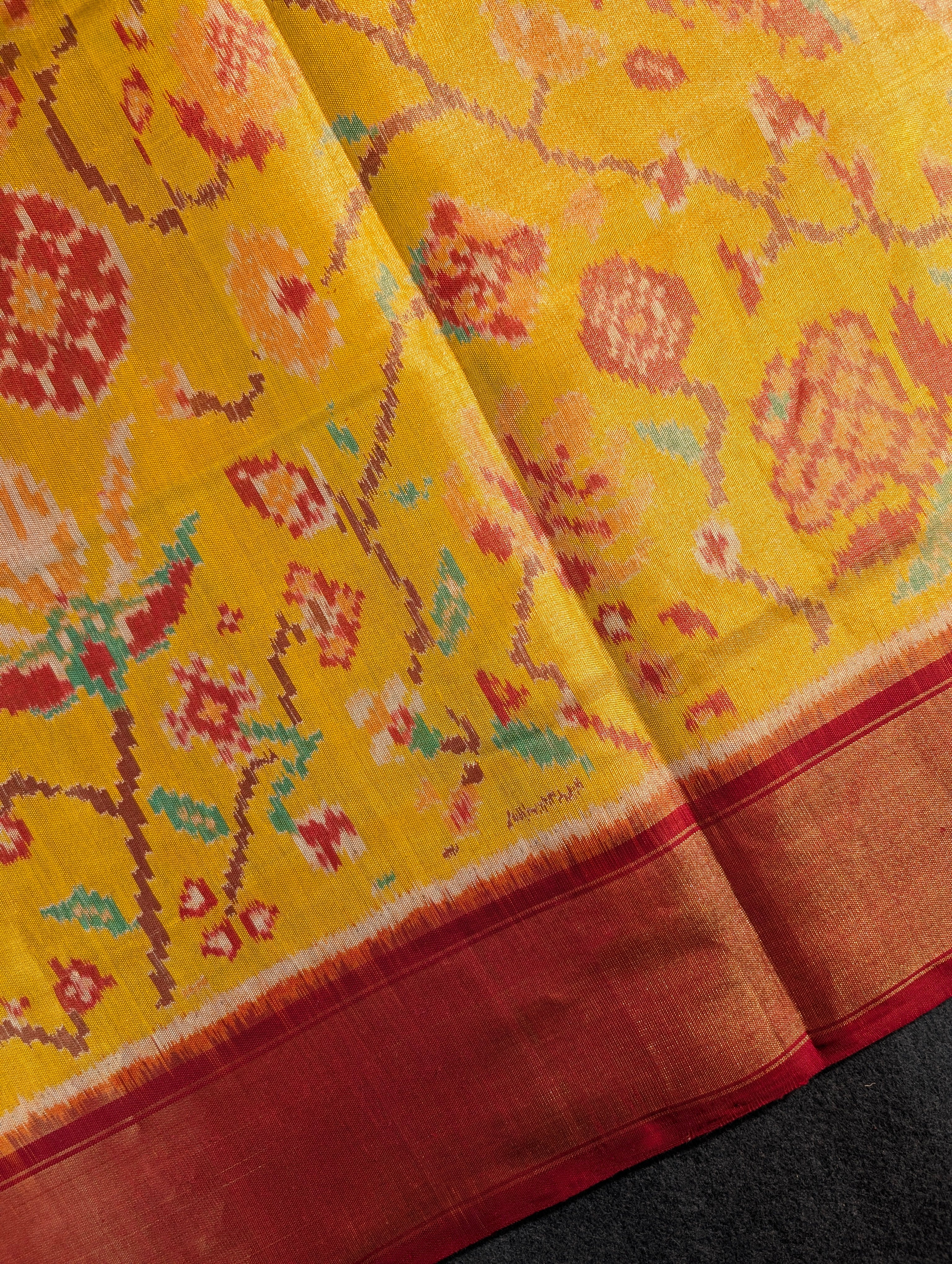 Handloom Tissue Patola Pure Silk Saree X Traditional Yellow