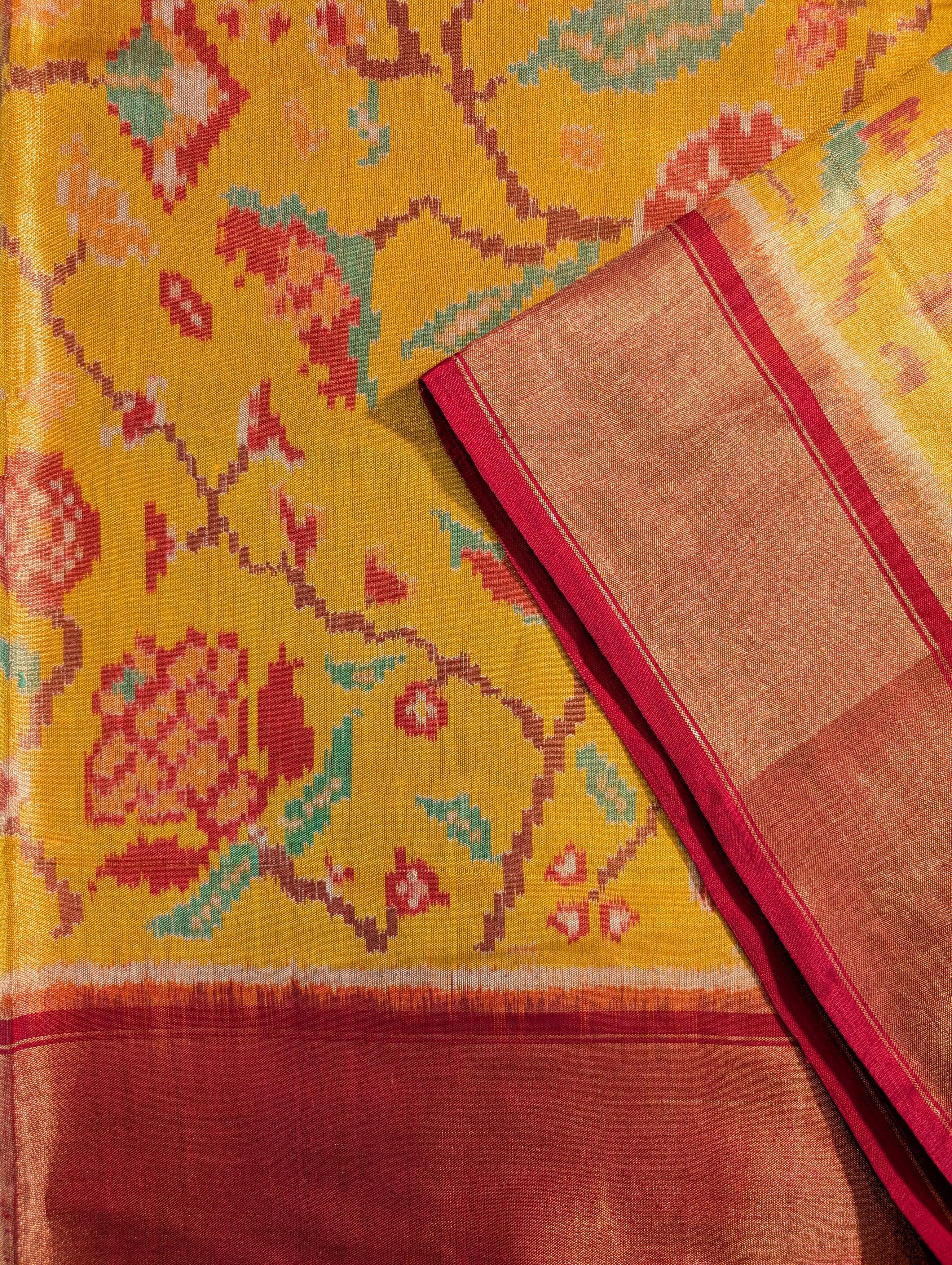 Handloom Tissue Patola Pure Silk Saree X Traditional Yellow