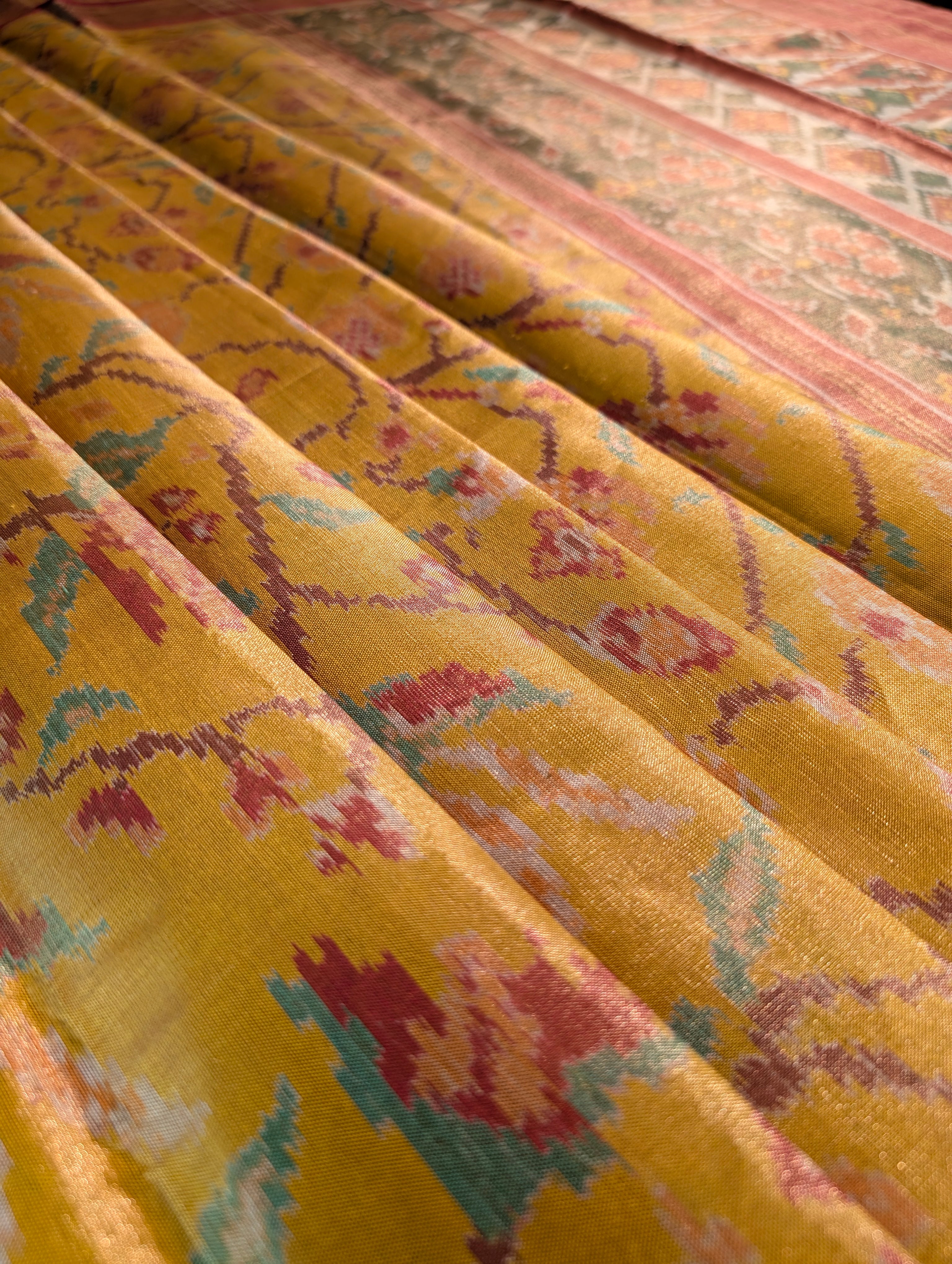 Handloom Tissue Patola Pure Silk Saree X Traditional Yellow