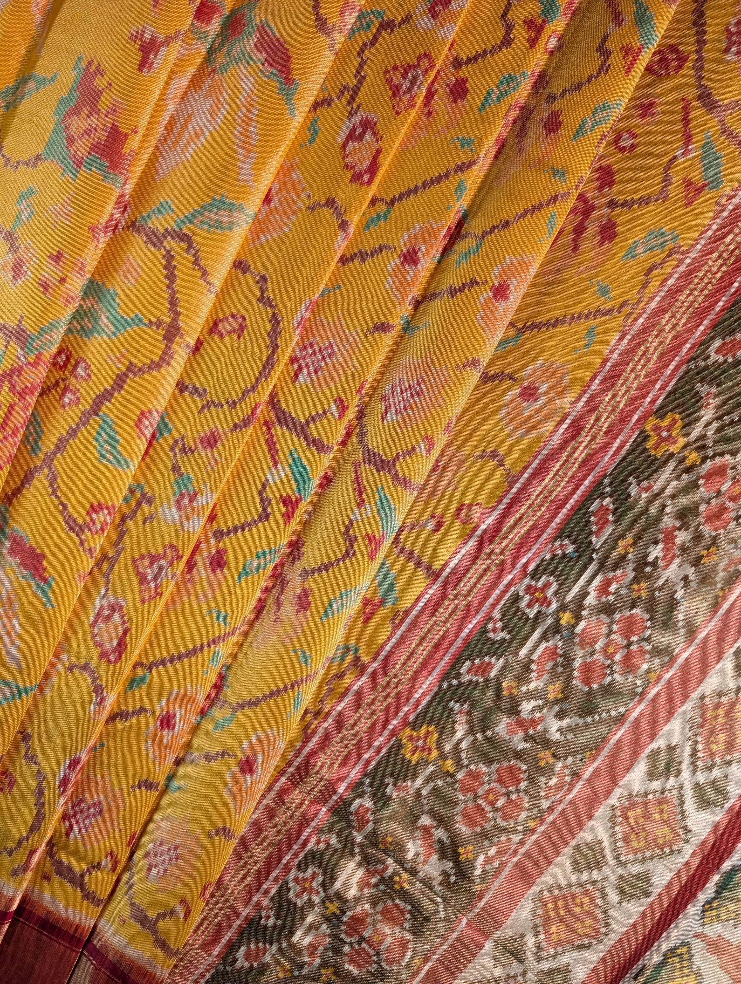Handloom Tissue Patola Pure Silk Saree X Traditional Yellow