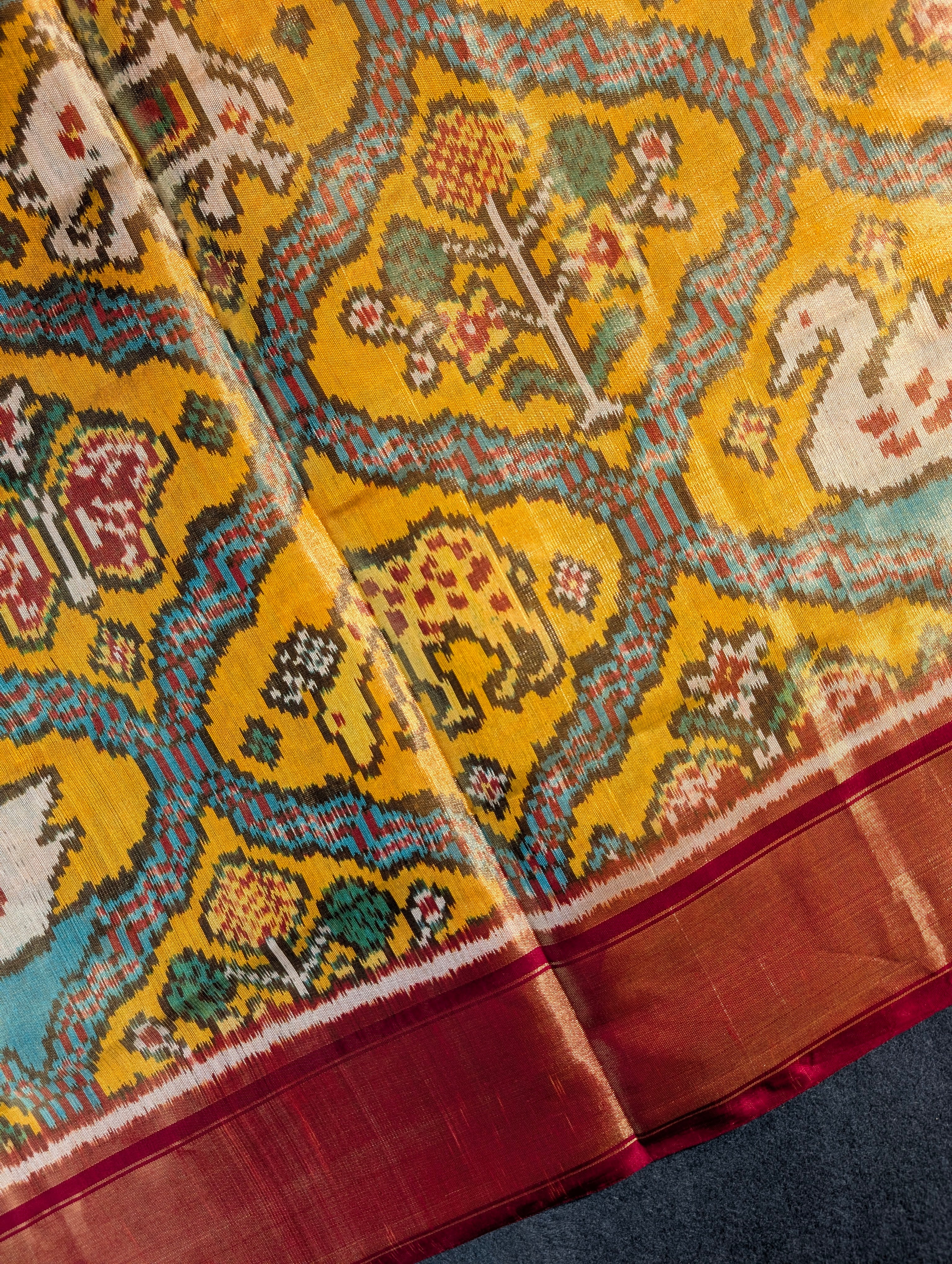 Handloom Tissue Patola Pure Silk Saree X Vibrant Yellow & Maroon