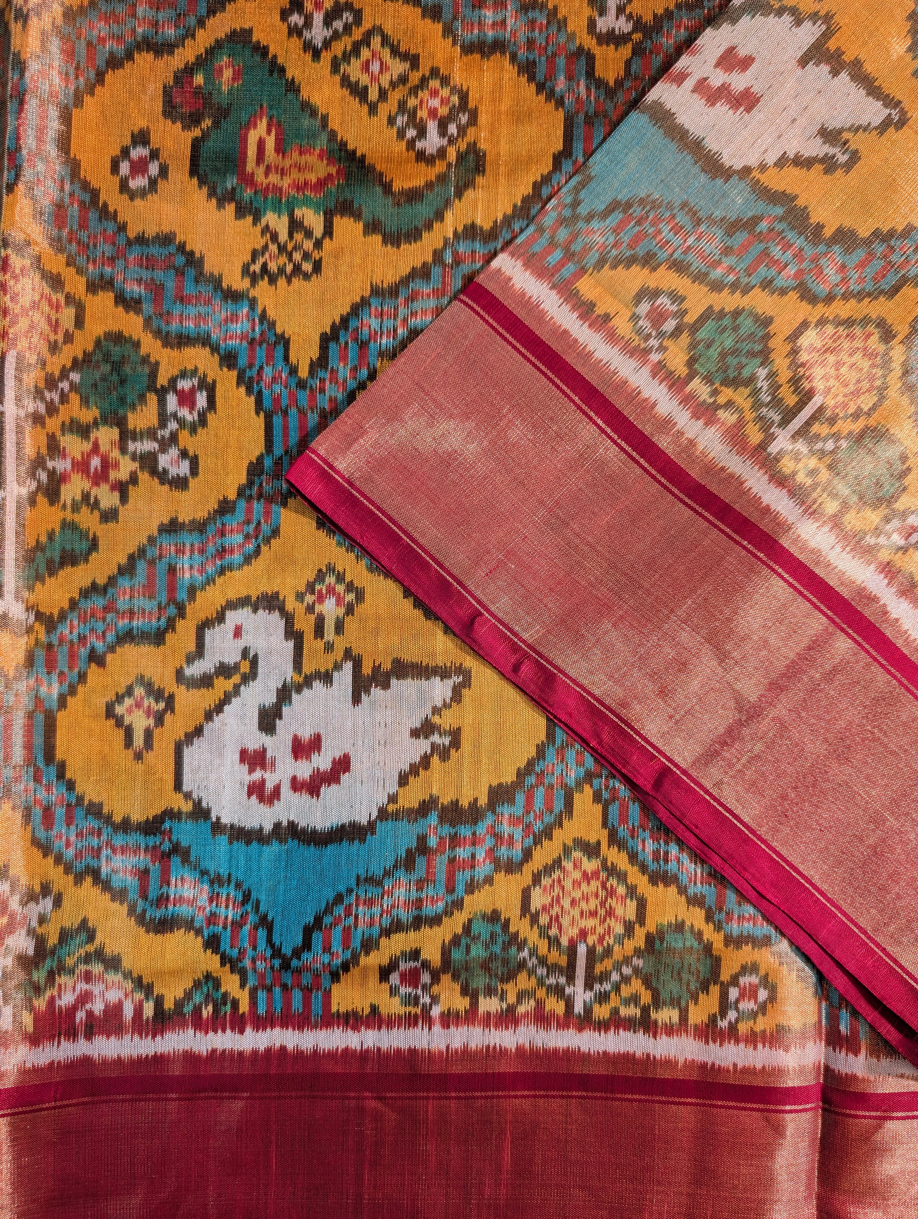 Handloom Tissue Patola Pure Silk Saree X Vibrant Yellow & Maroon