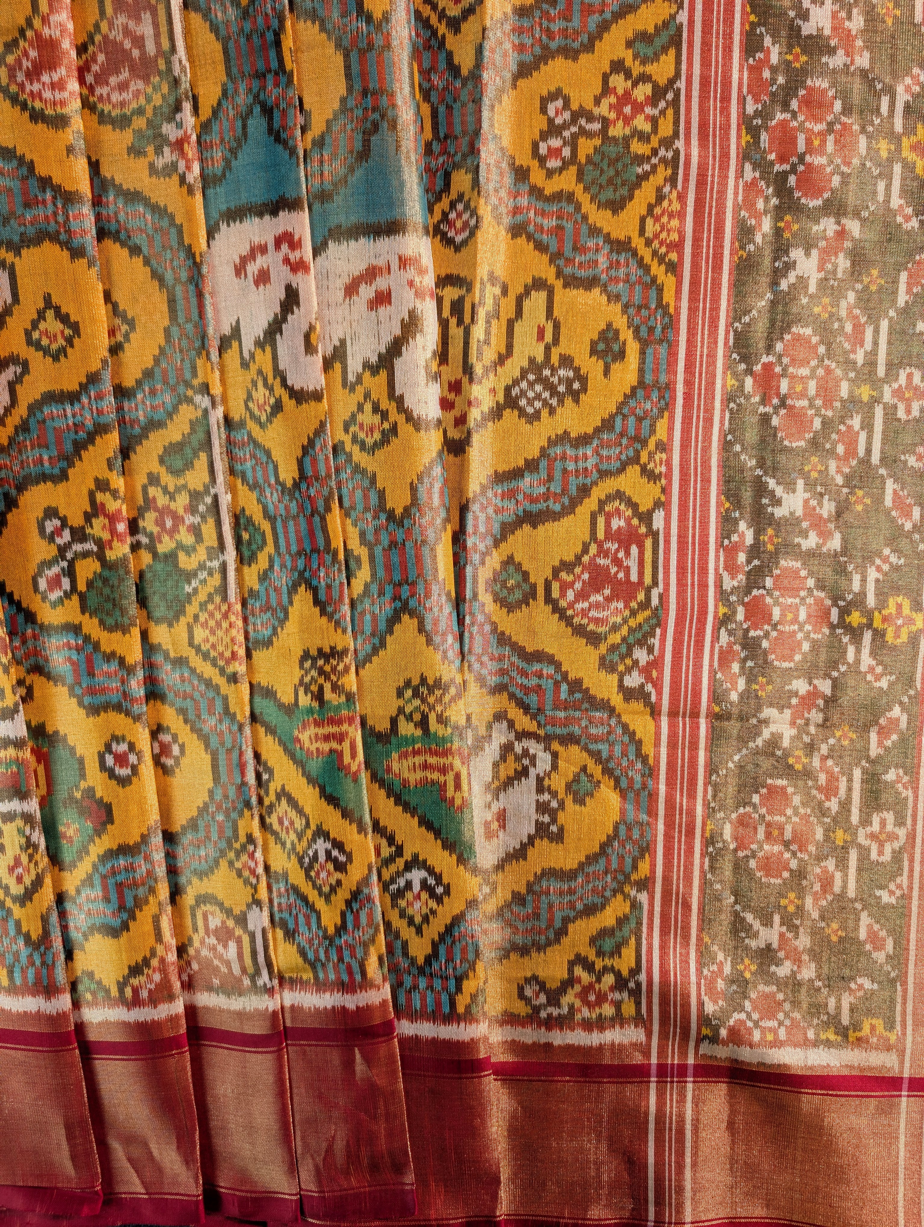 Handloom Tissue Patola Pure Silk Saree X Vibrant Yellow & Maroon