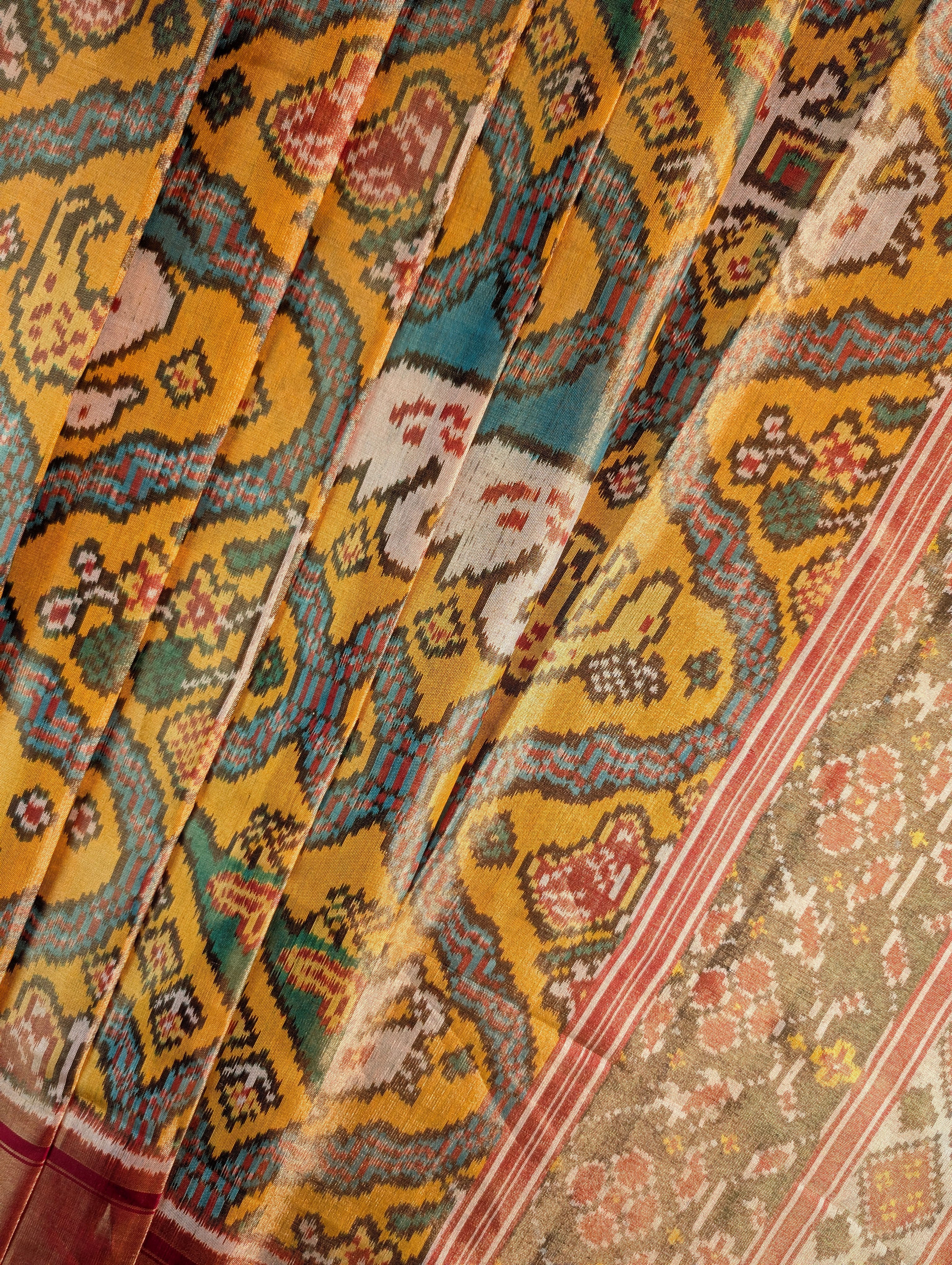 Handloom Tissue Patola Pure Silk Saree X Vibrant Yellow & Maroon