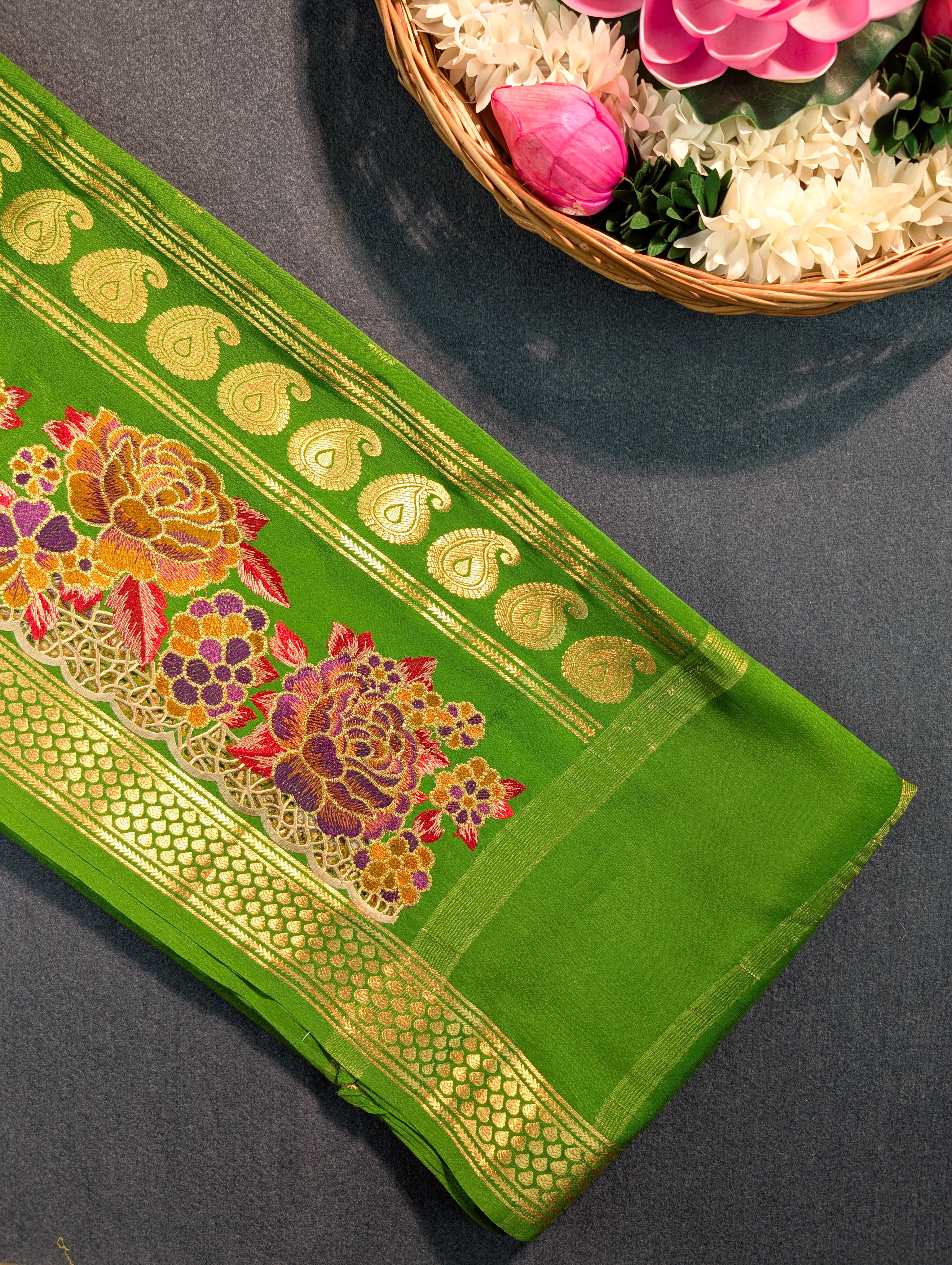 Pure Mysore Silk Crepe X Embroidery - Green