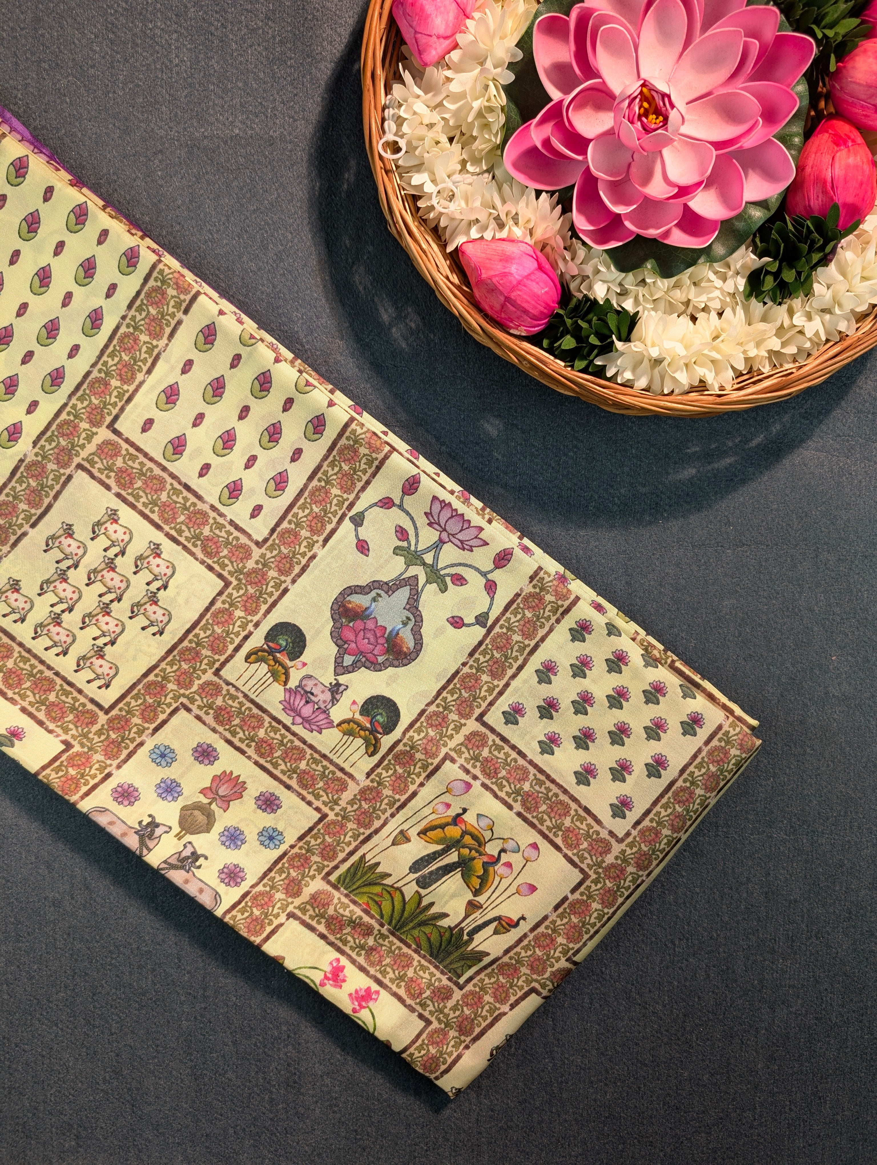 Pure Silk X Heritage-Inspired Printed Saree with Miniature Motifs