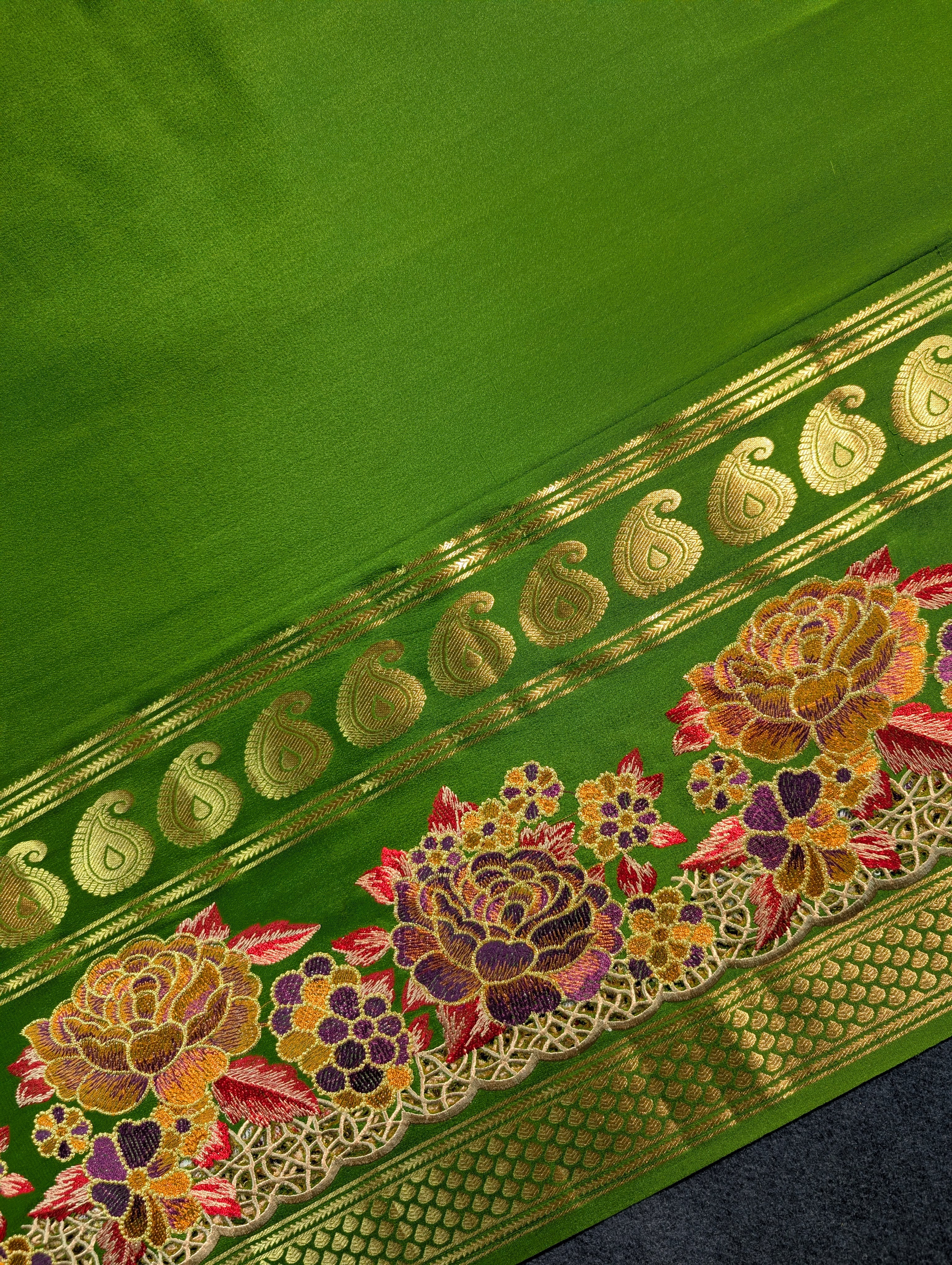 Pure Mysore Silk Crepe X Embroidery - Green