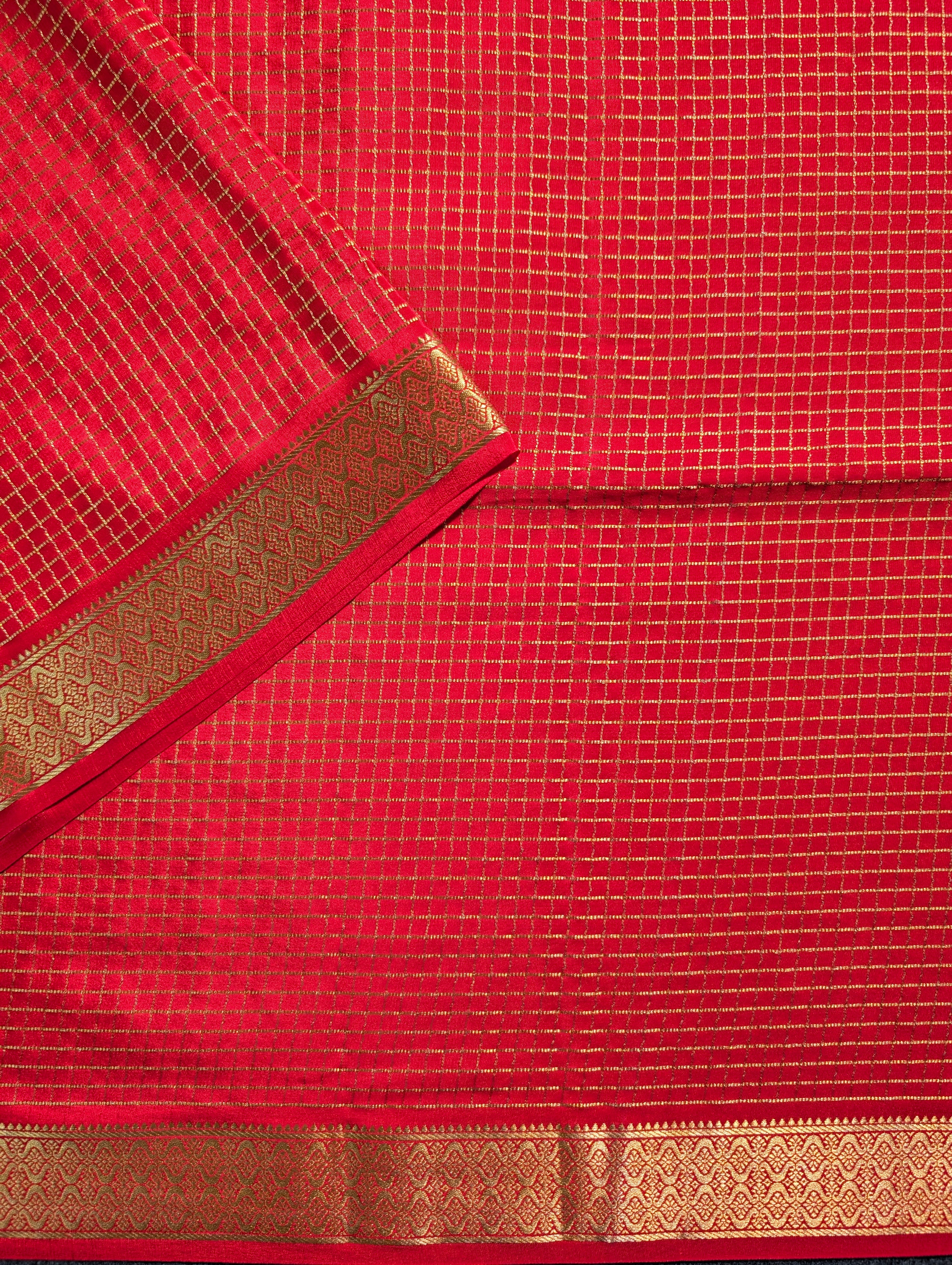 Pure Mysore Silk Crepe X Bandhani - Bright Red