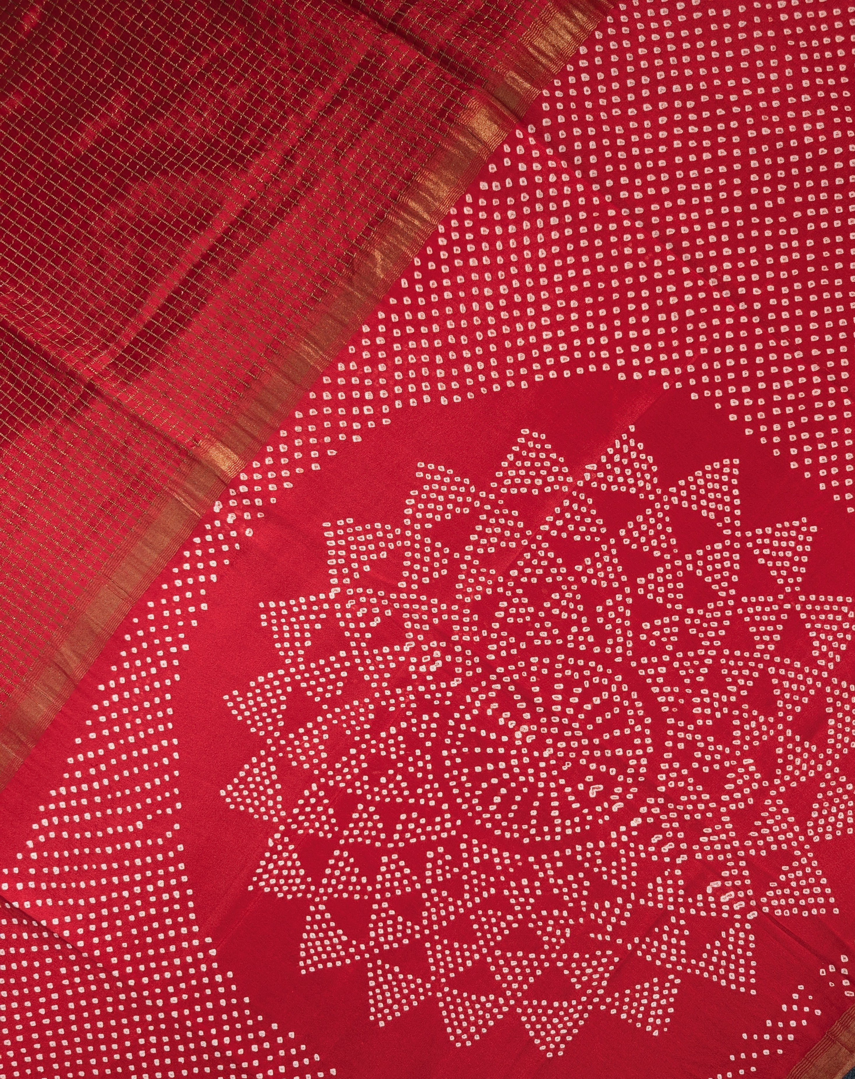 Pure Mysore Silk Crepe X Bandhani - Bright Red