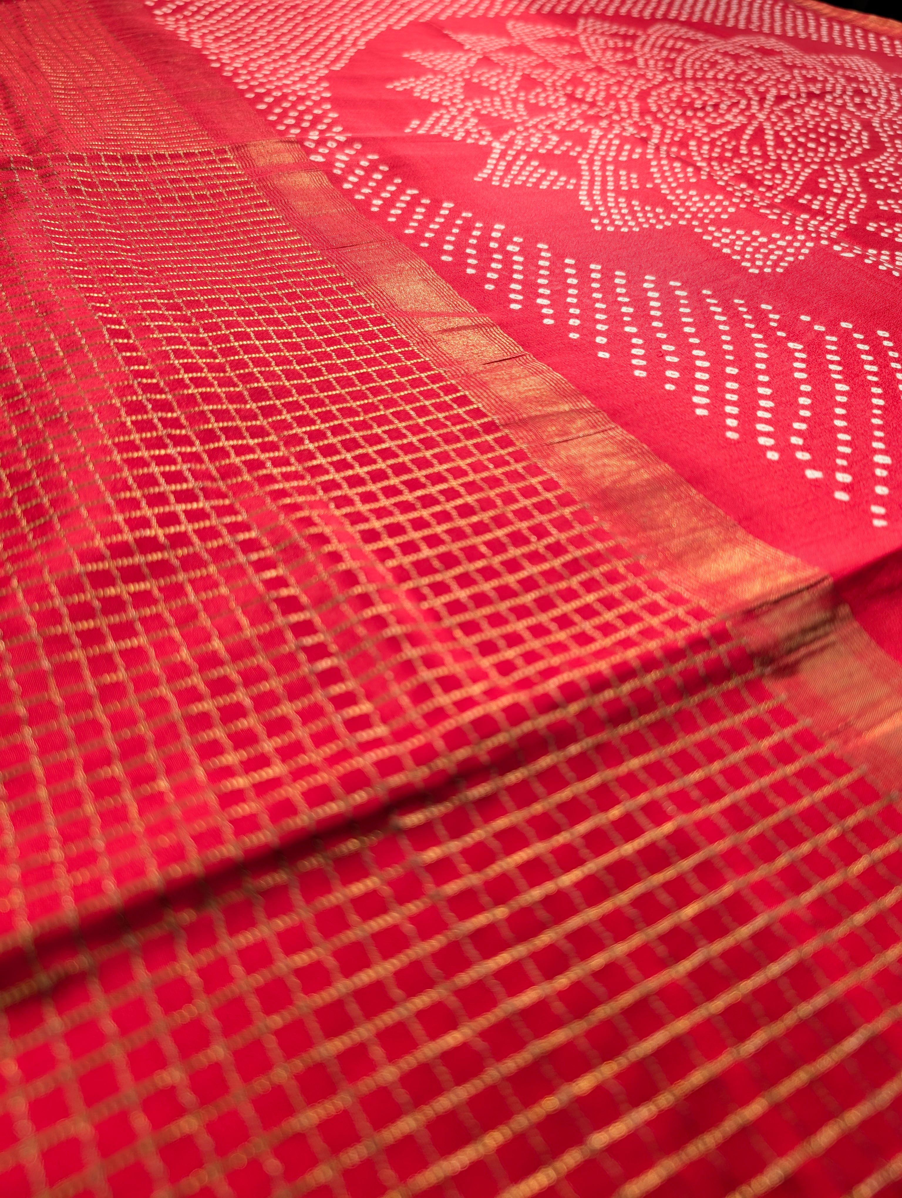 Pure Mysore Silk Crepe X Bandhani - Bright Red