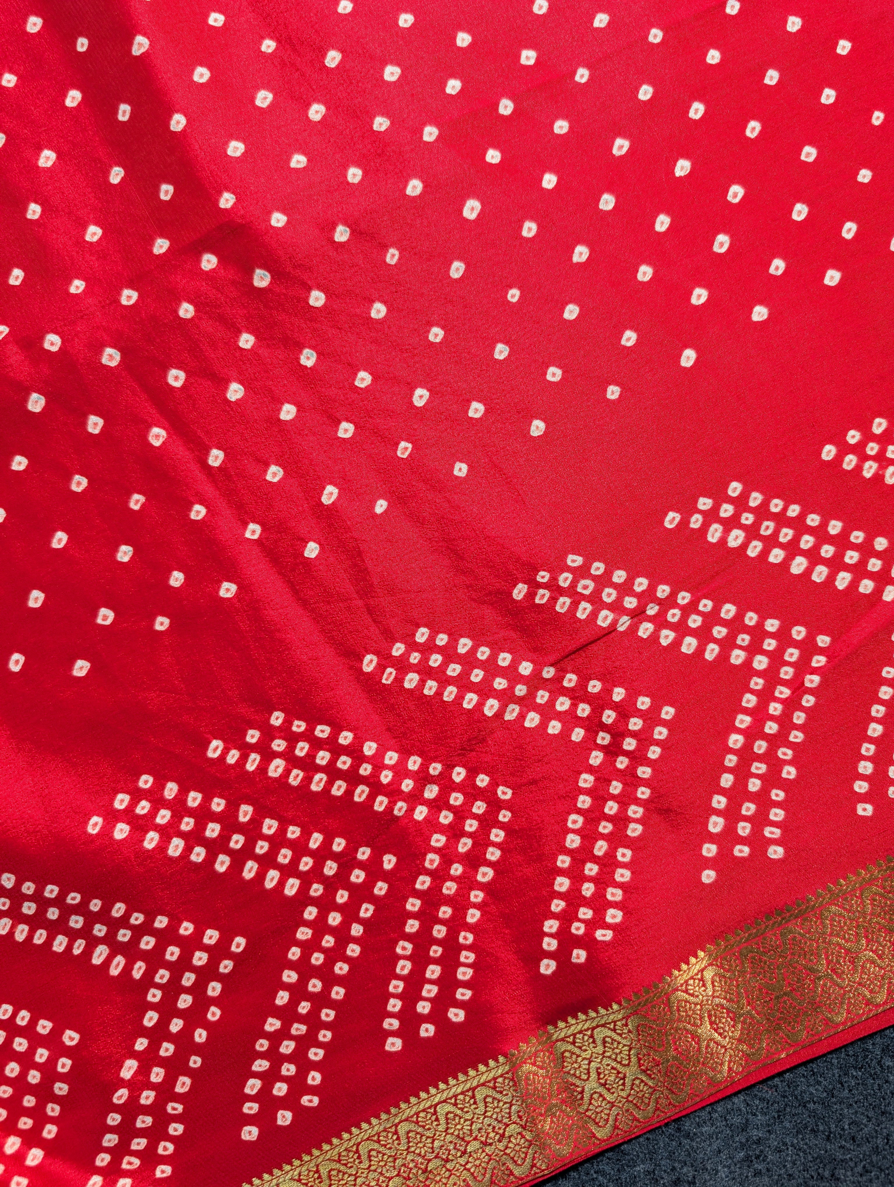 Pure Mysore Silk Crepe X Bandhani - Bright Red