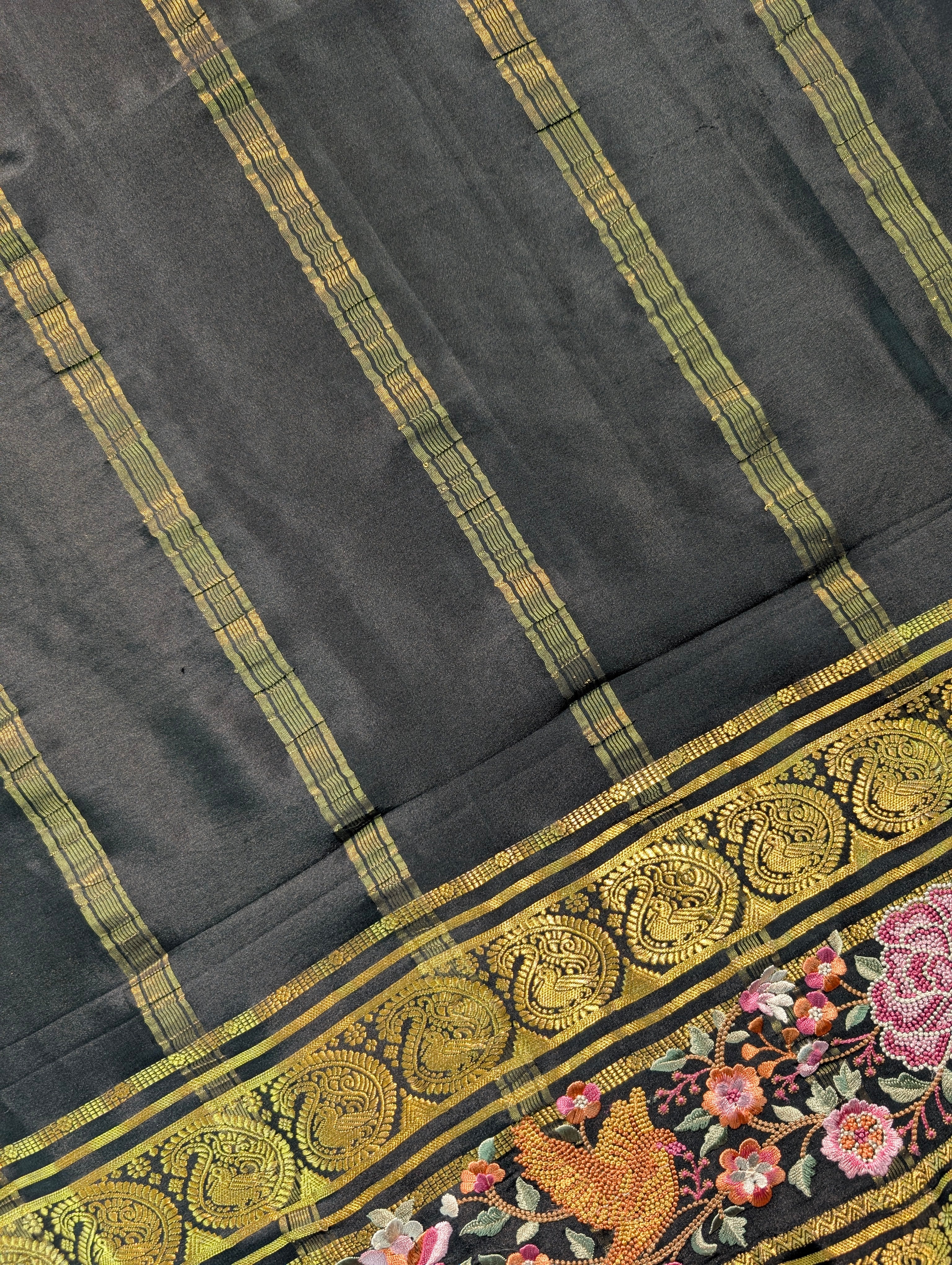 Pure Mysore Silk Crepe X Embroidery - Mustard Yellow