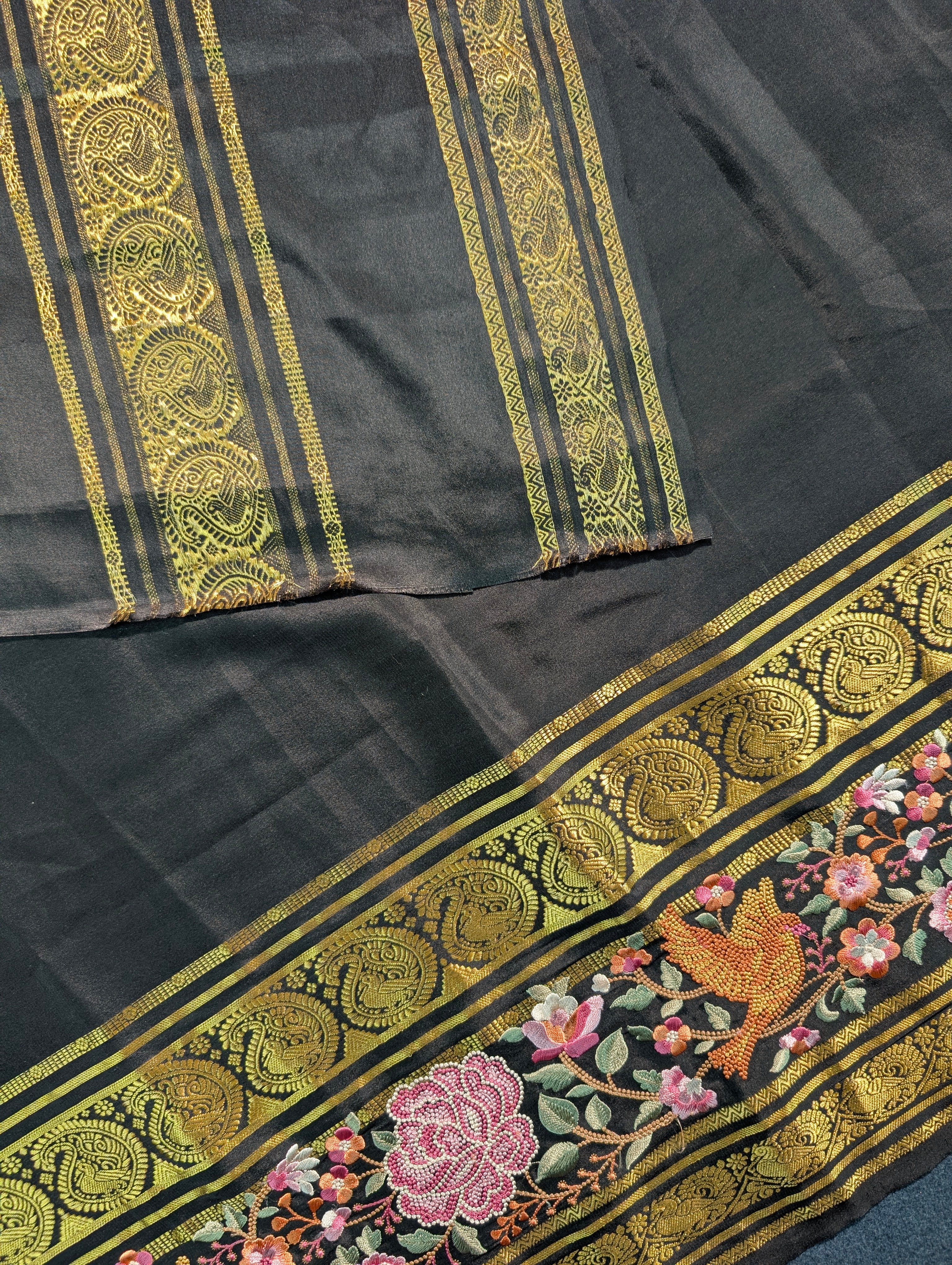 Pure Mysore Silk Crepe X Embroidery - Mustard Yellow