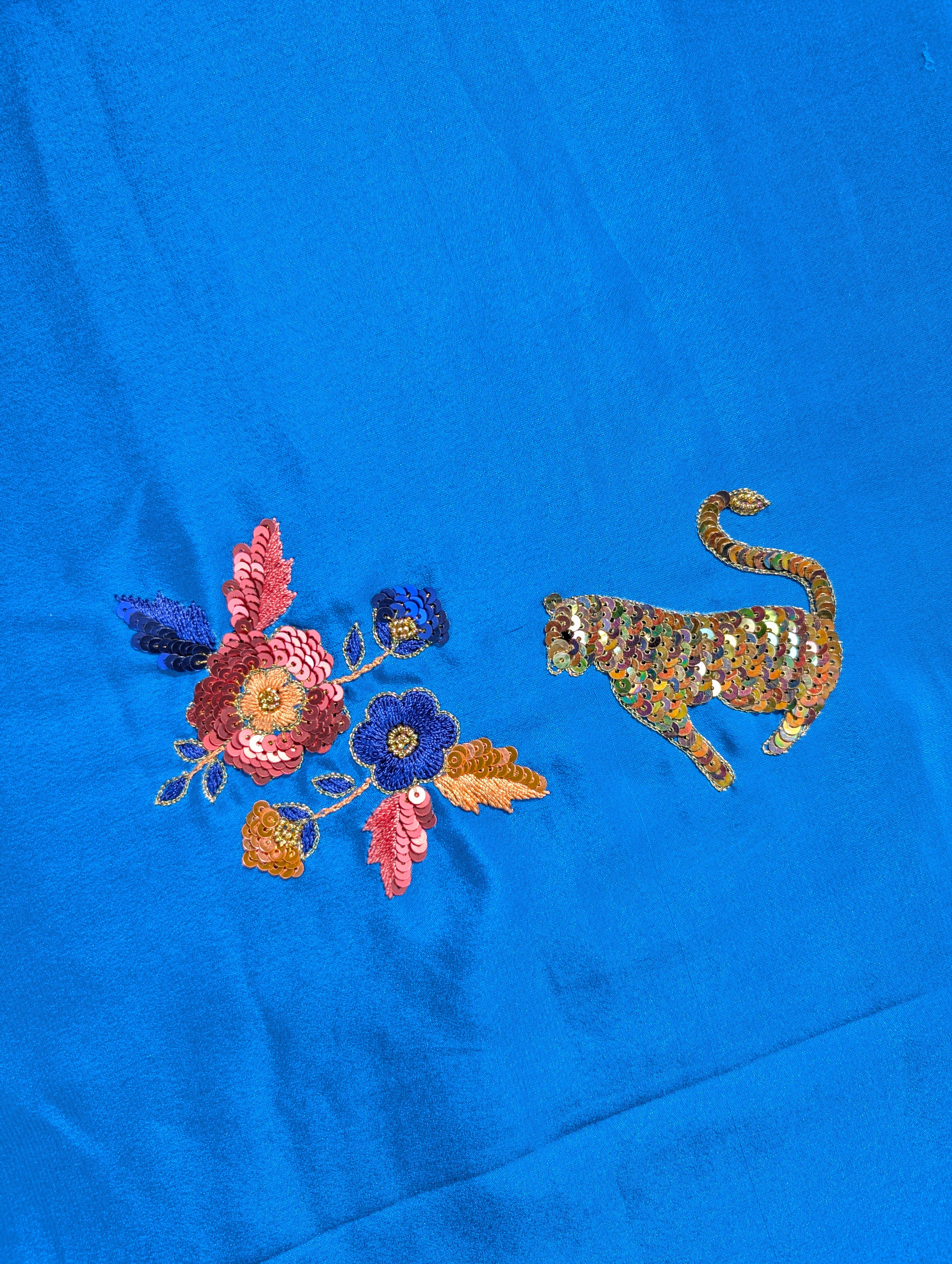 Pure Mysore Silk Crepe X Hand embroidery - Blue