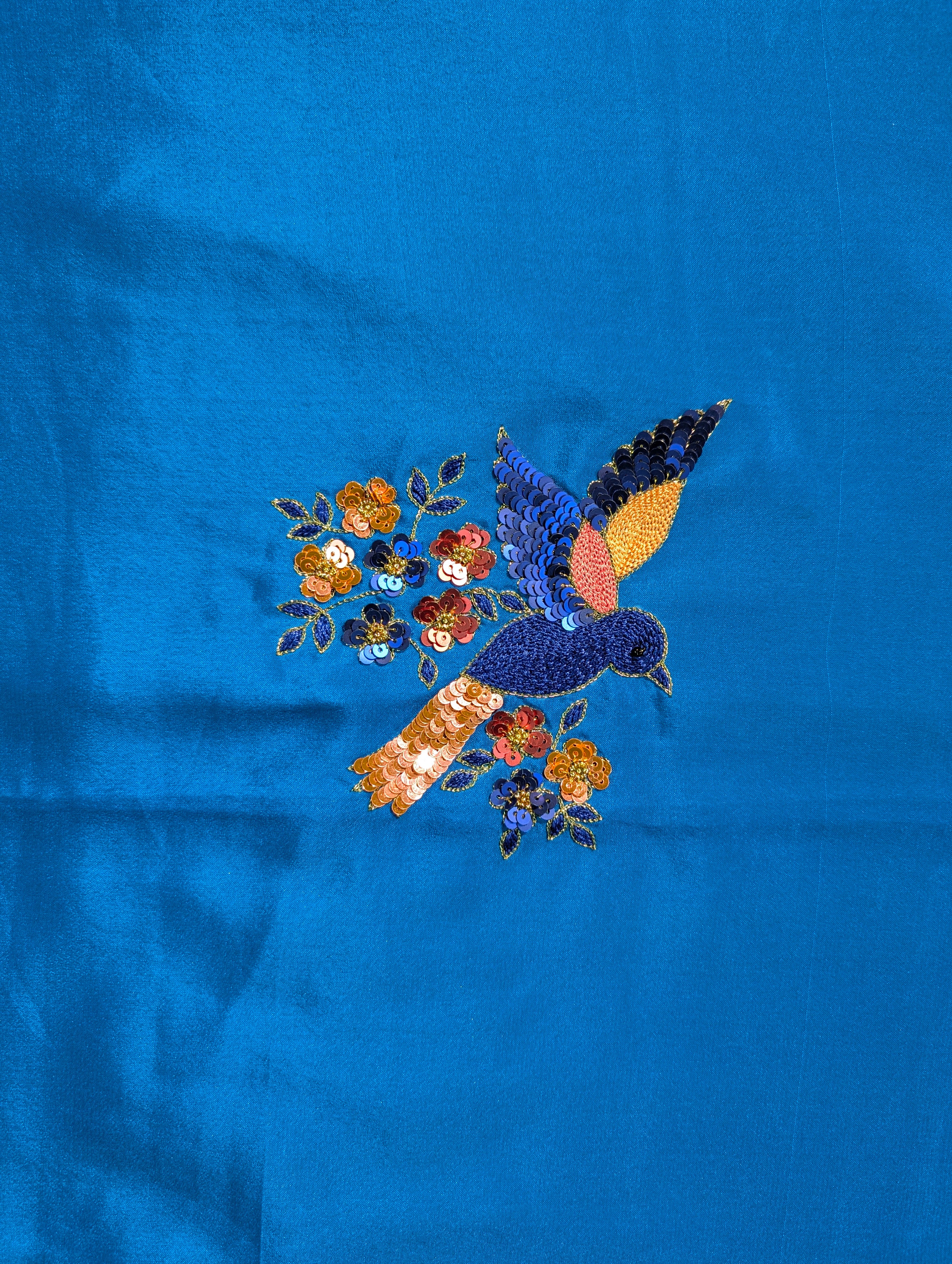 Pure Mysore Silk Crepe X Hand embroidery - Blue