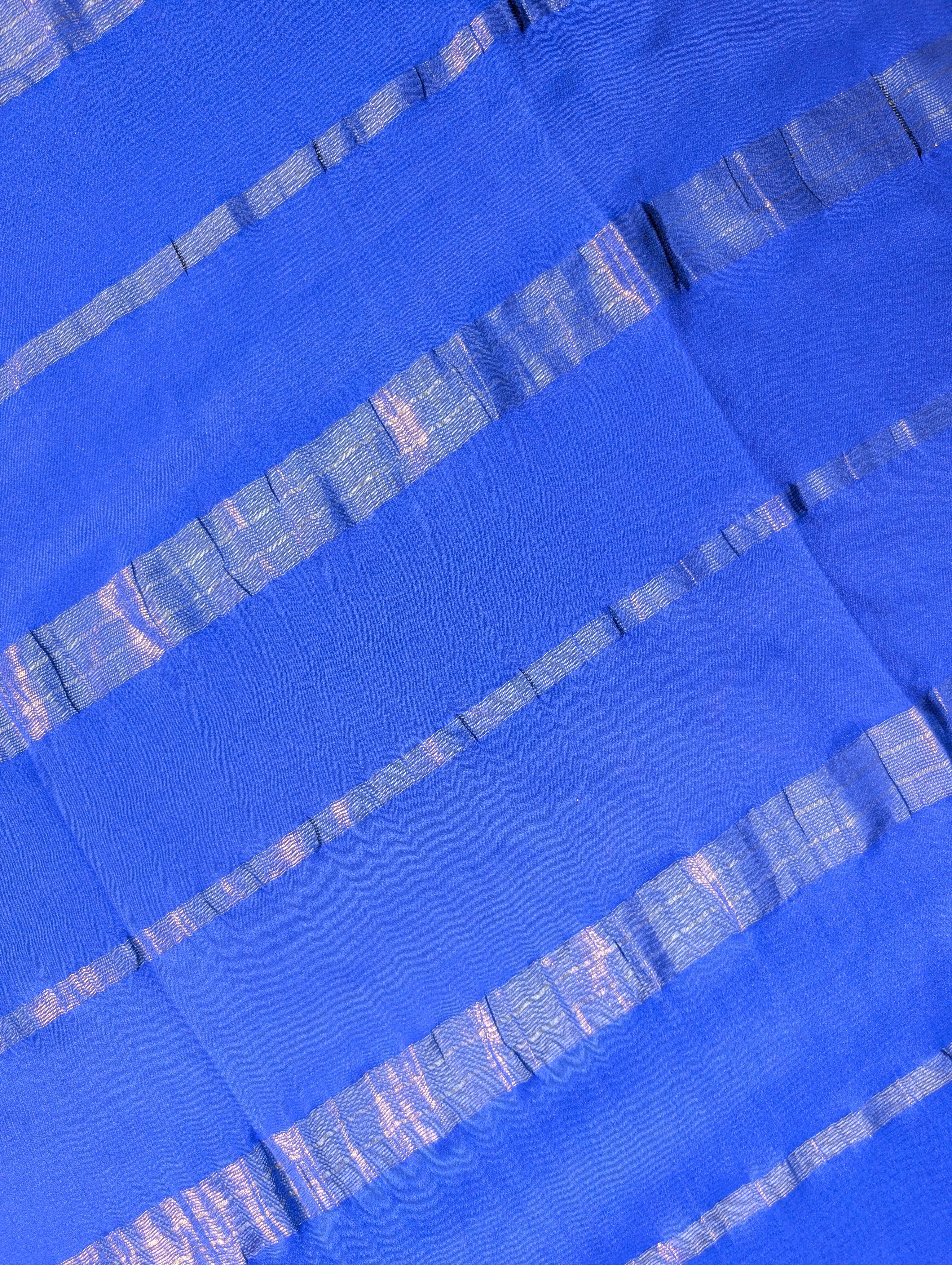Pure Mysore Silk Crepe X Hand embroidery - Blue
