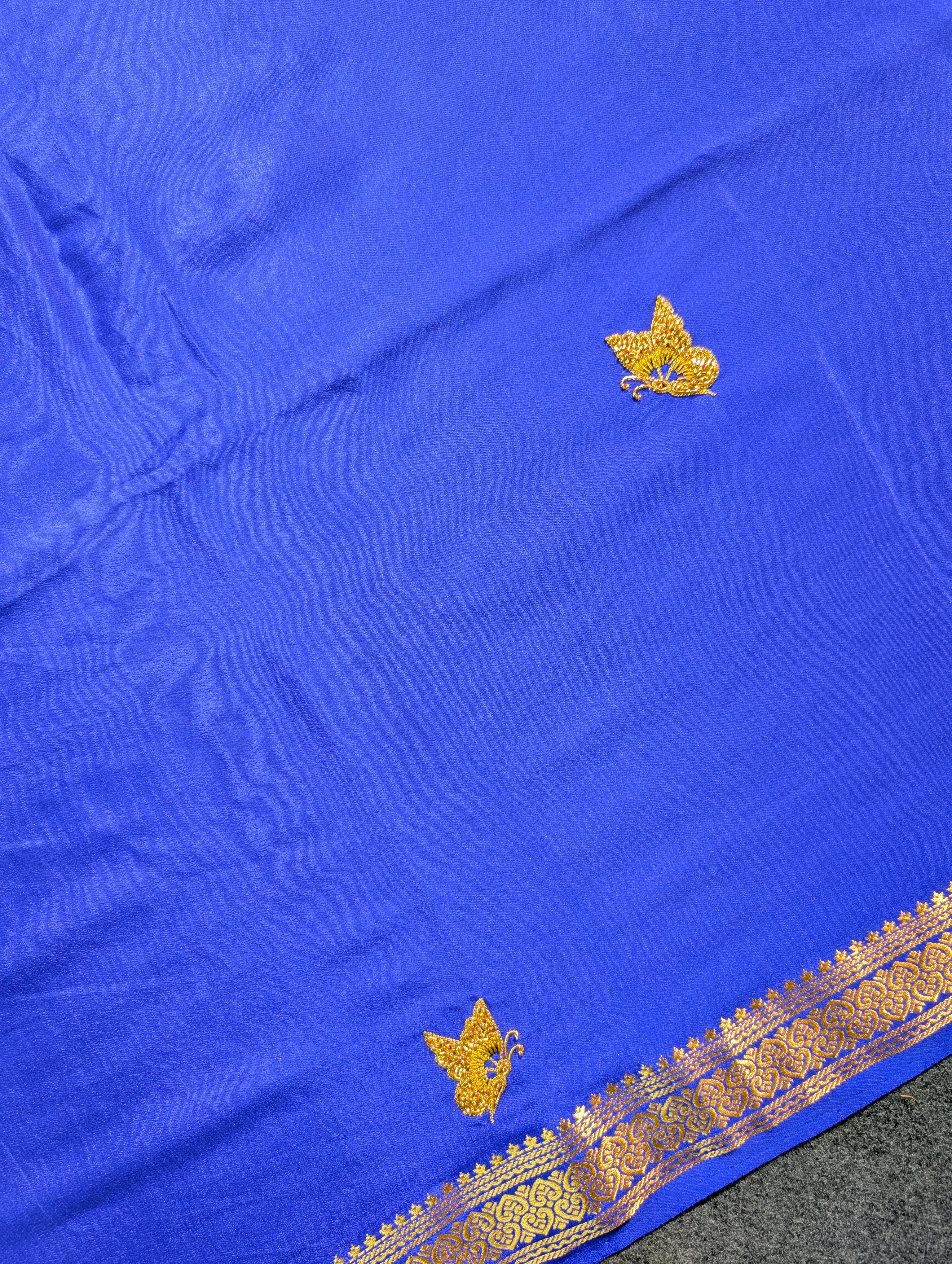 Pure Mysore Silk Crepe X Hand Embroidery - Royal Blue