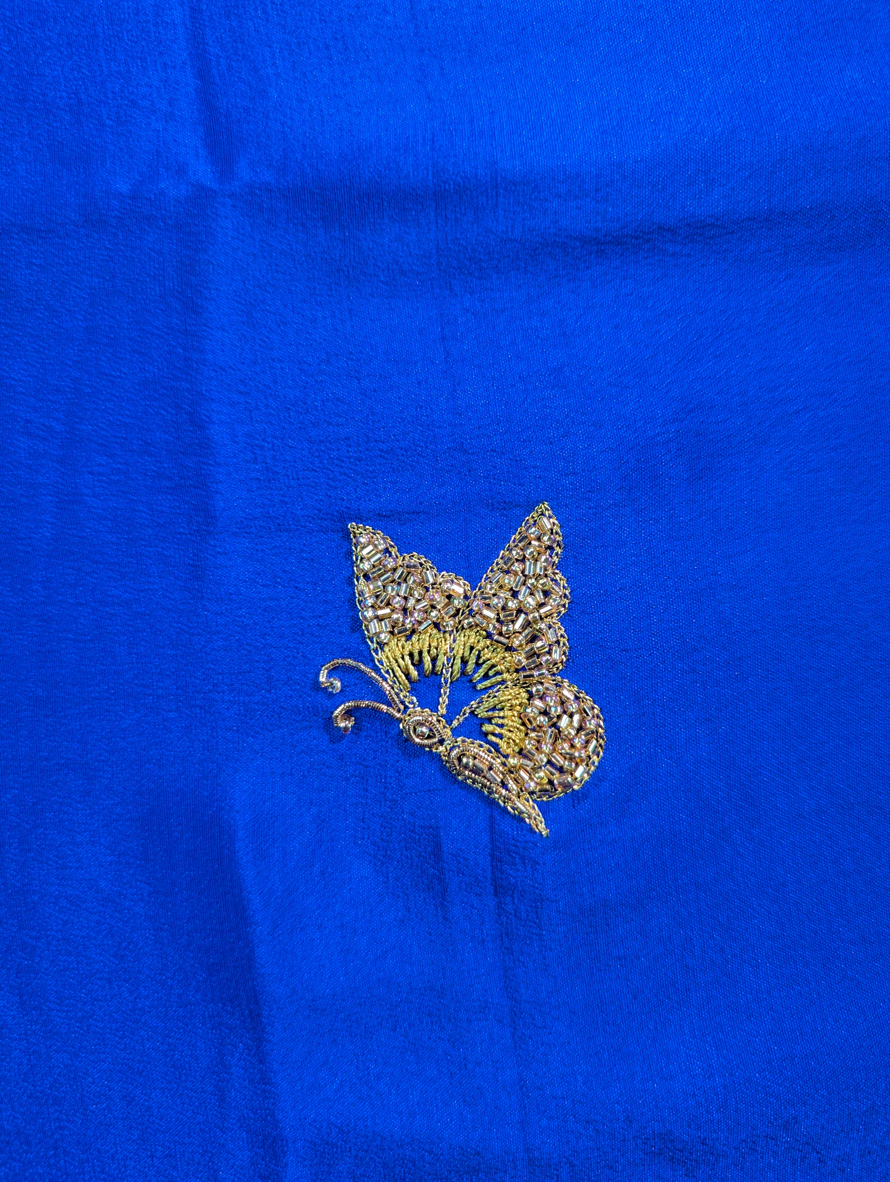 Pure Mysore Silk Crepe X Hand Embroidery - Royal Blue