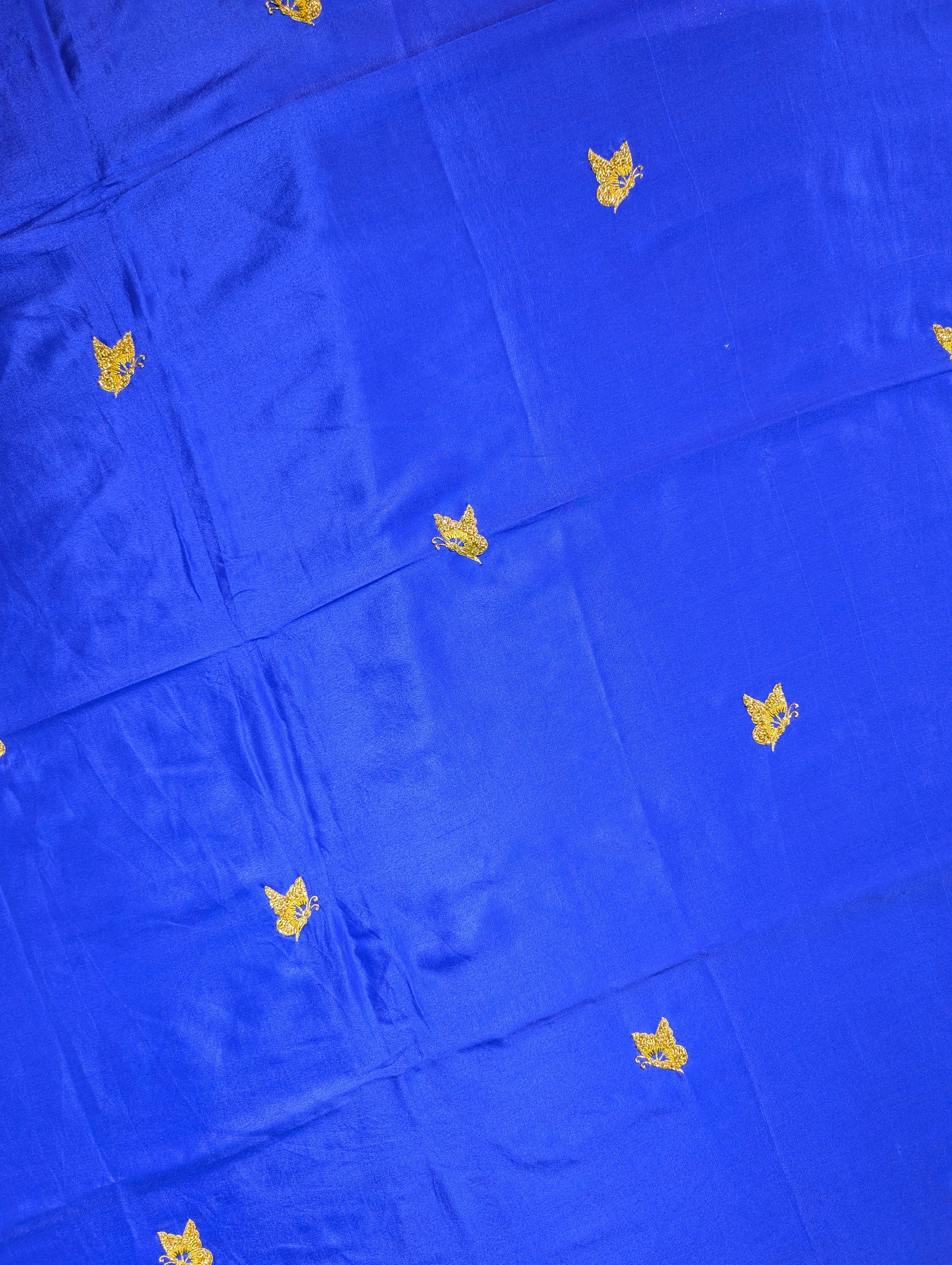 Pure Mysore Silk Crepe X Hand Embroidery - Royal Blue