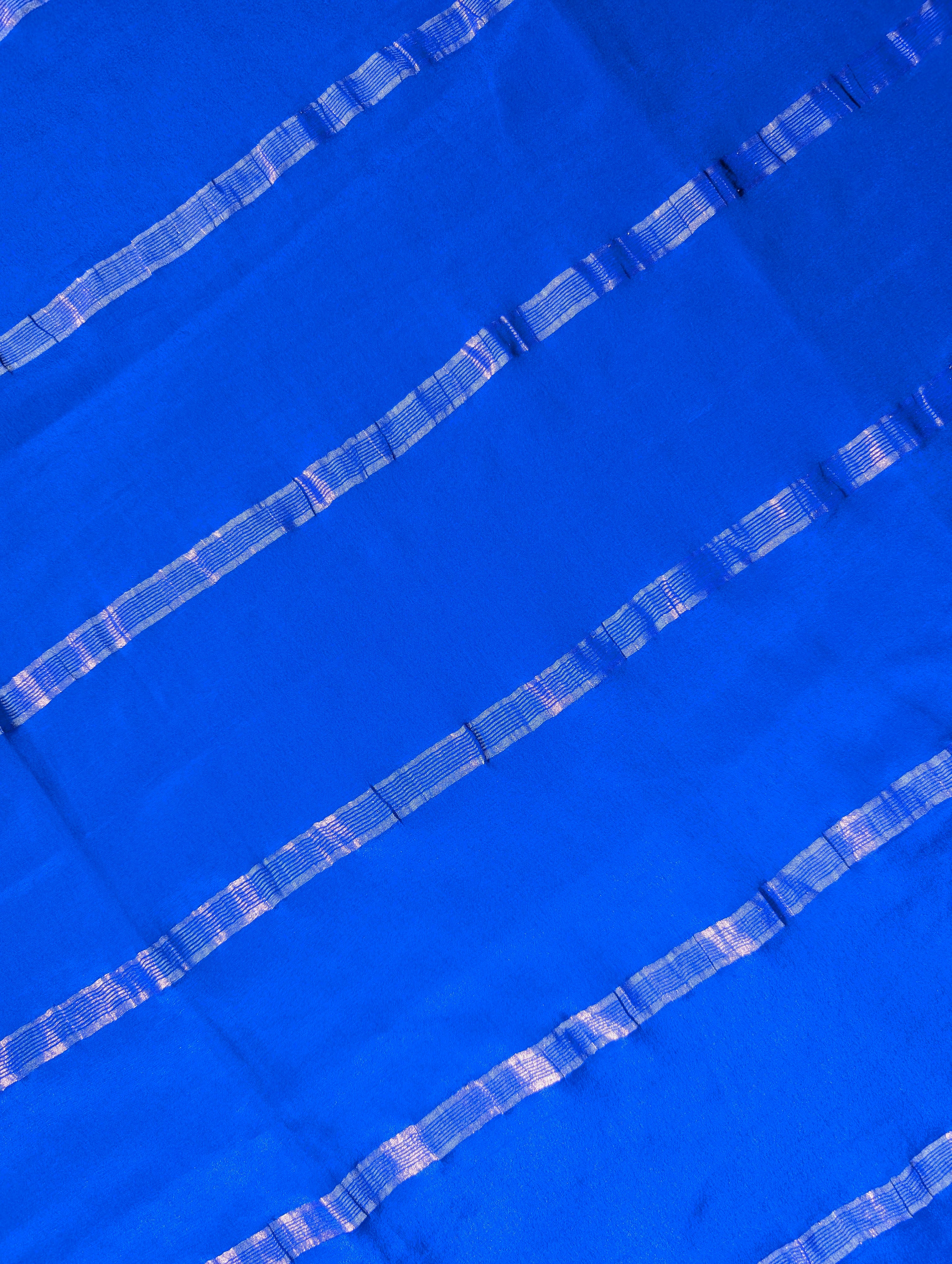 Pure Mysore Silk Crepe X Hand Embroidery - Royal Blue