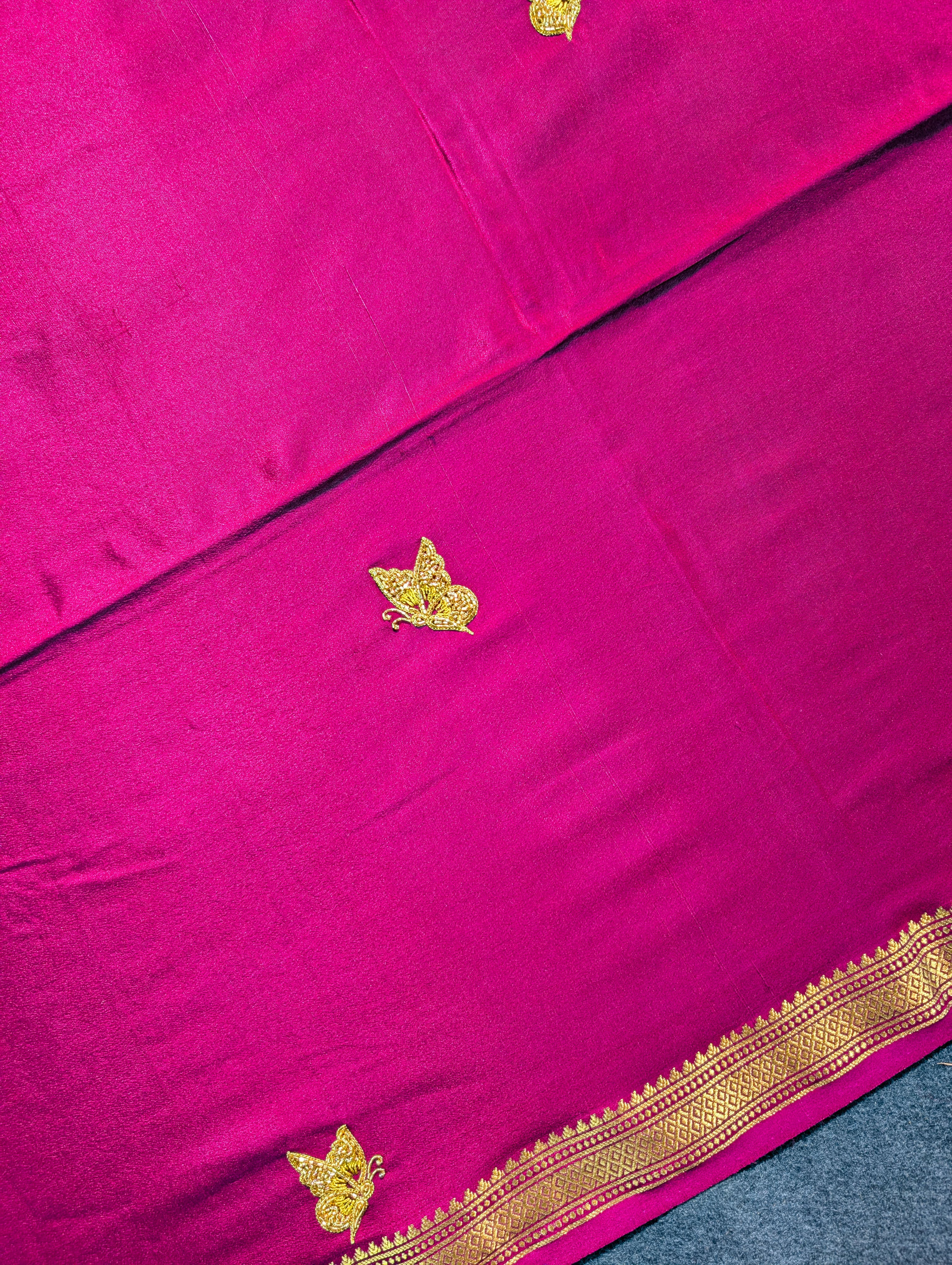 Pure Mysore silk Crepe X Hand Embroidery - Wine