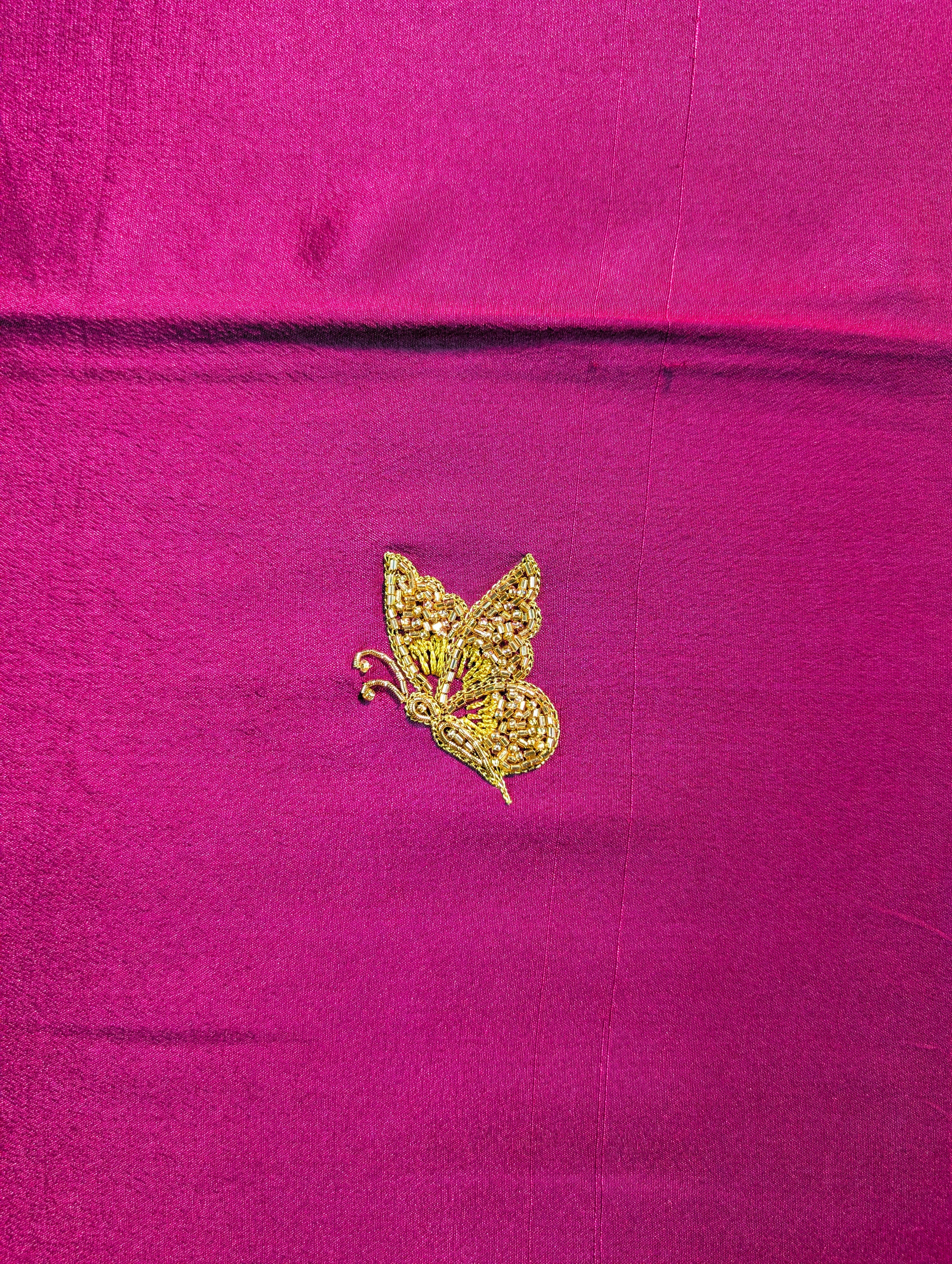 Pure Mysore silk Crepe X Hand Embroidery - Wine