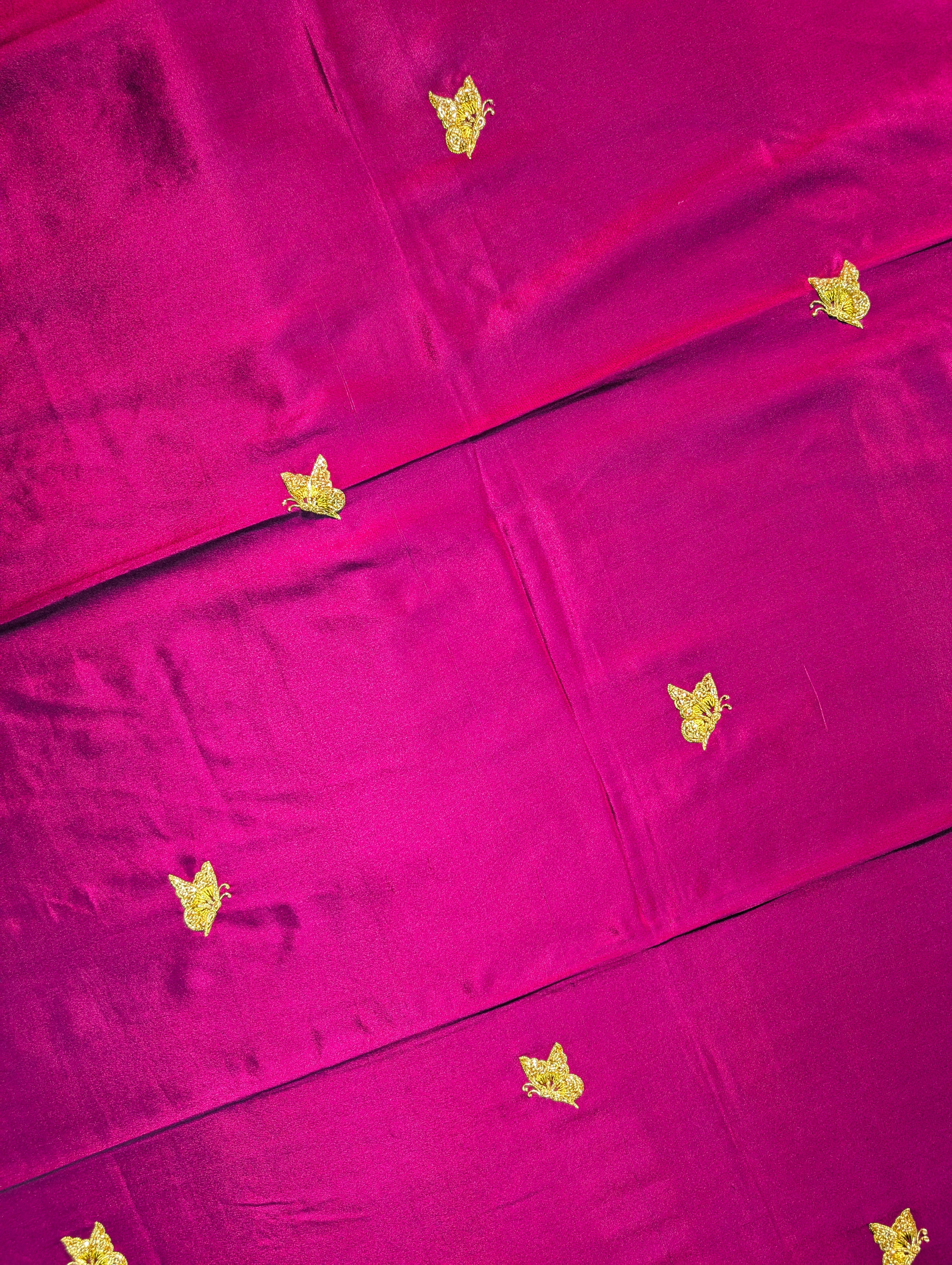 Pure Mysore silk Crepe X Hand Embroidery - Wine