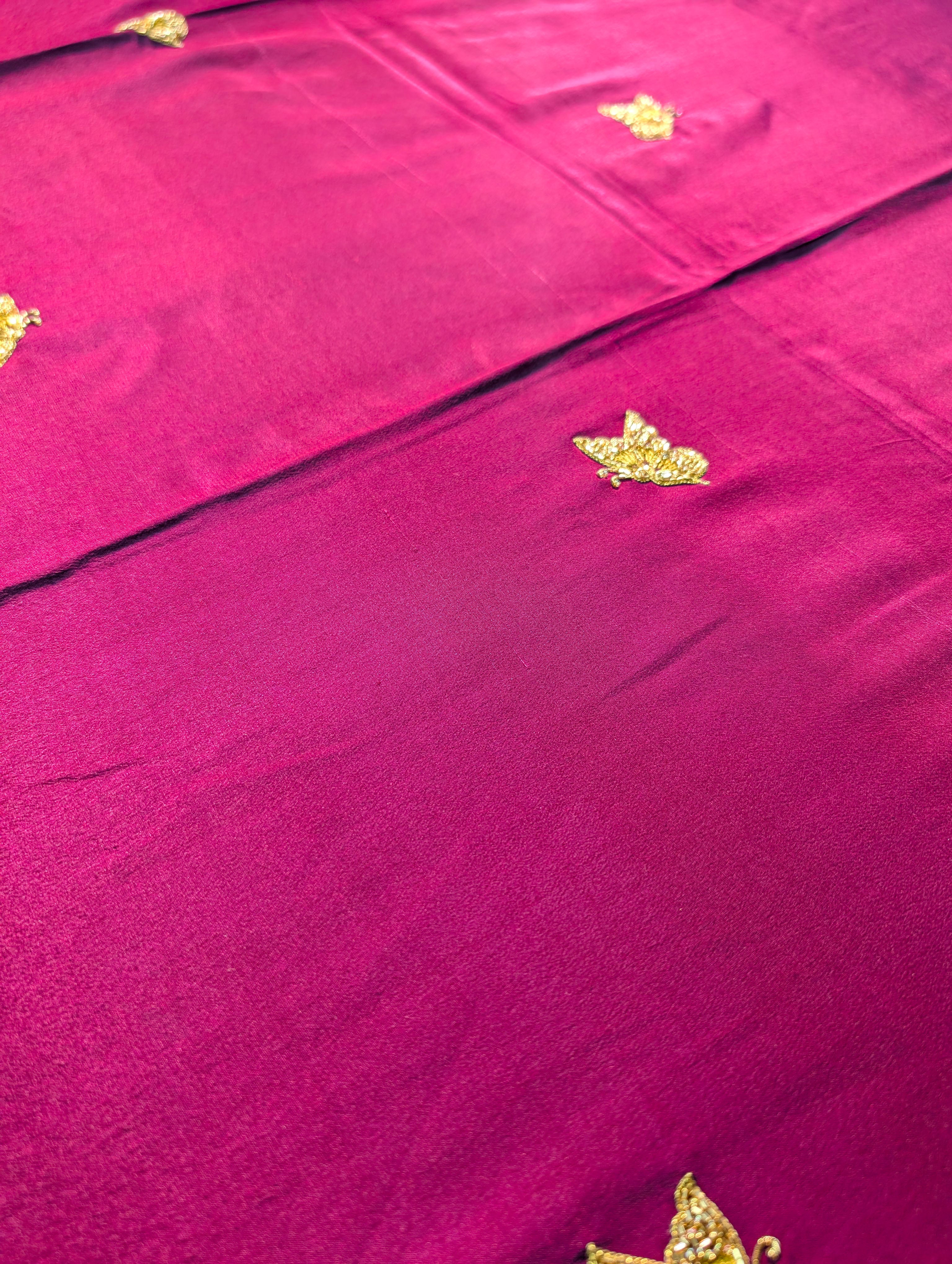 Pure Mysore silk Crepe X Hand Embroidery - Wine