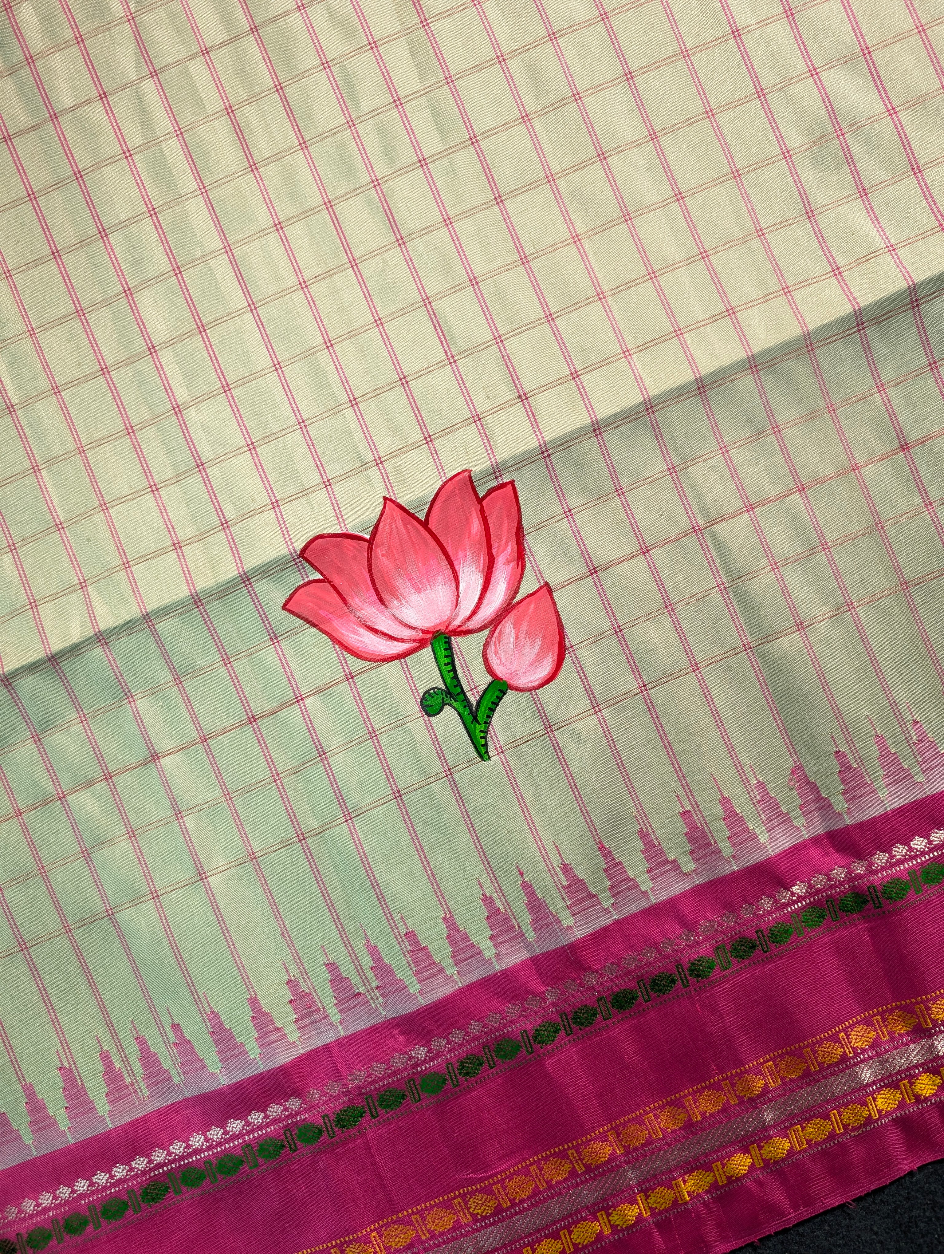 Pure Handloom Gadwal X Hand Painting - Soft Pink & Beige