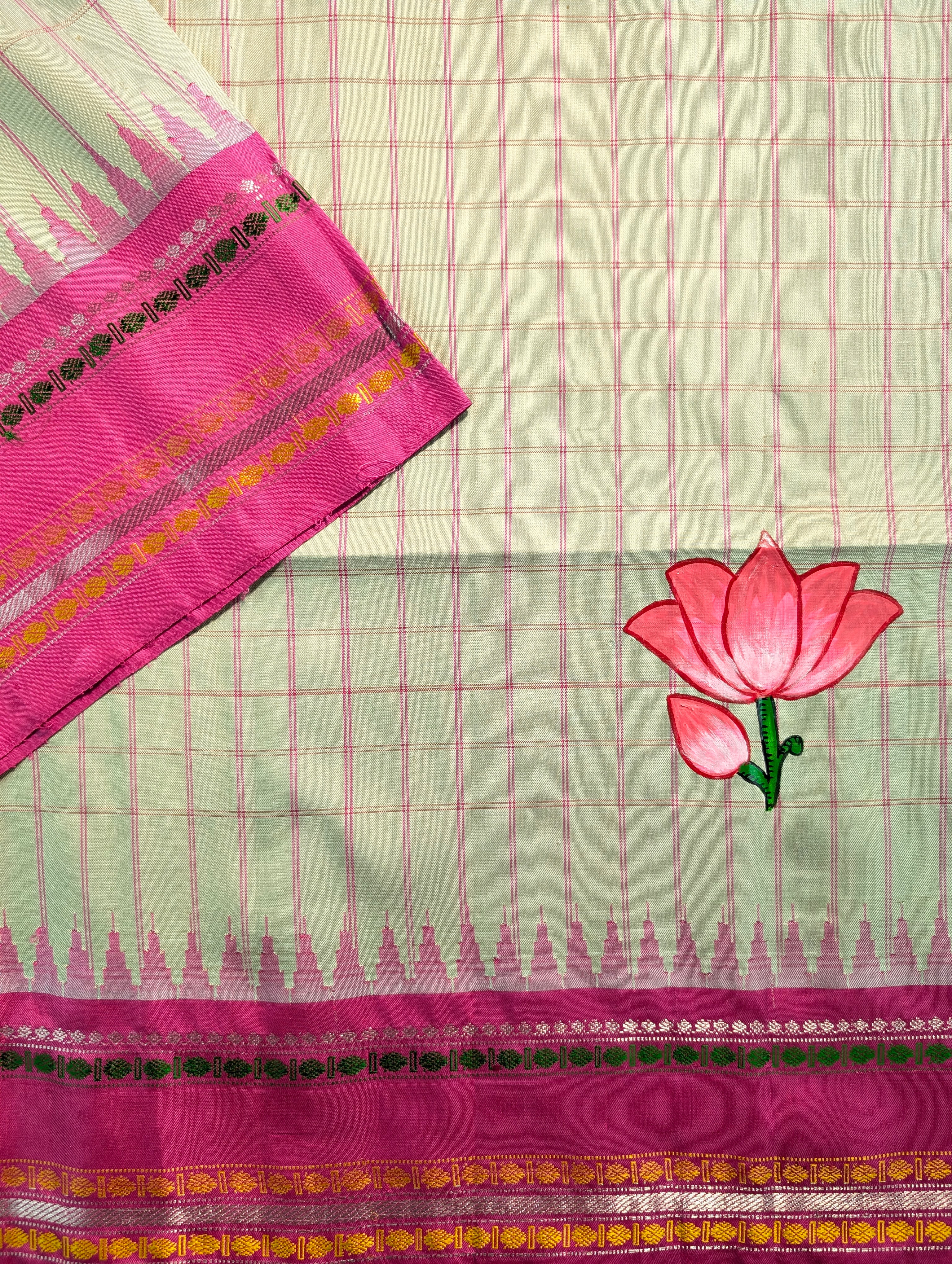 Pure Handloom Gadwal X Hand Painting - Soft Pink & Beige