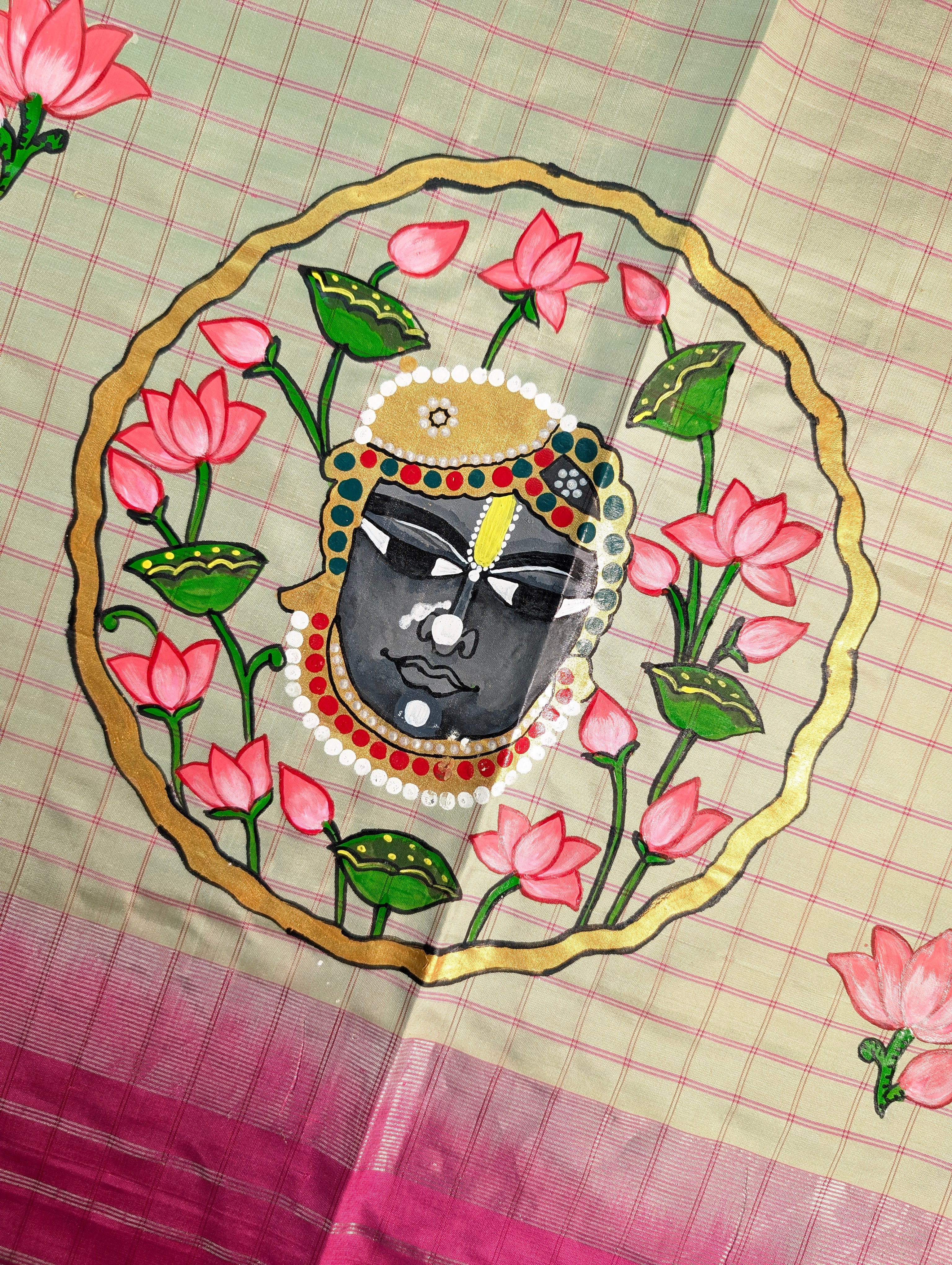 Pure Handloom Gadwal X Hand Painting - Soft Pink & Beige